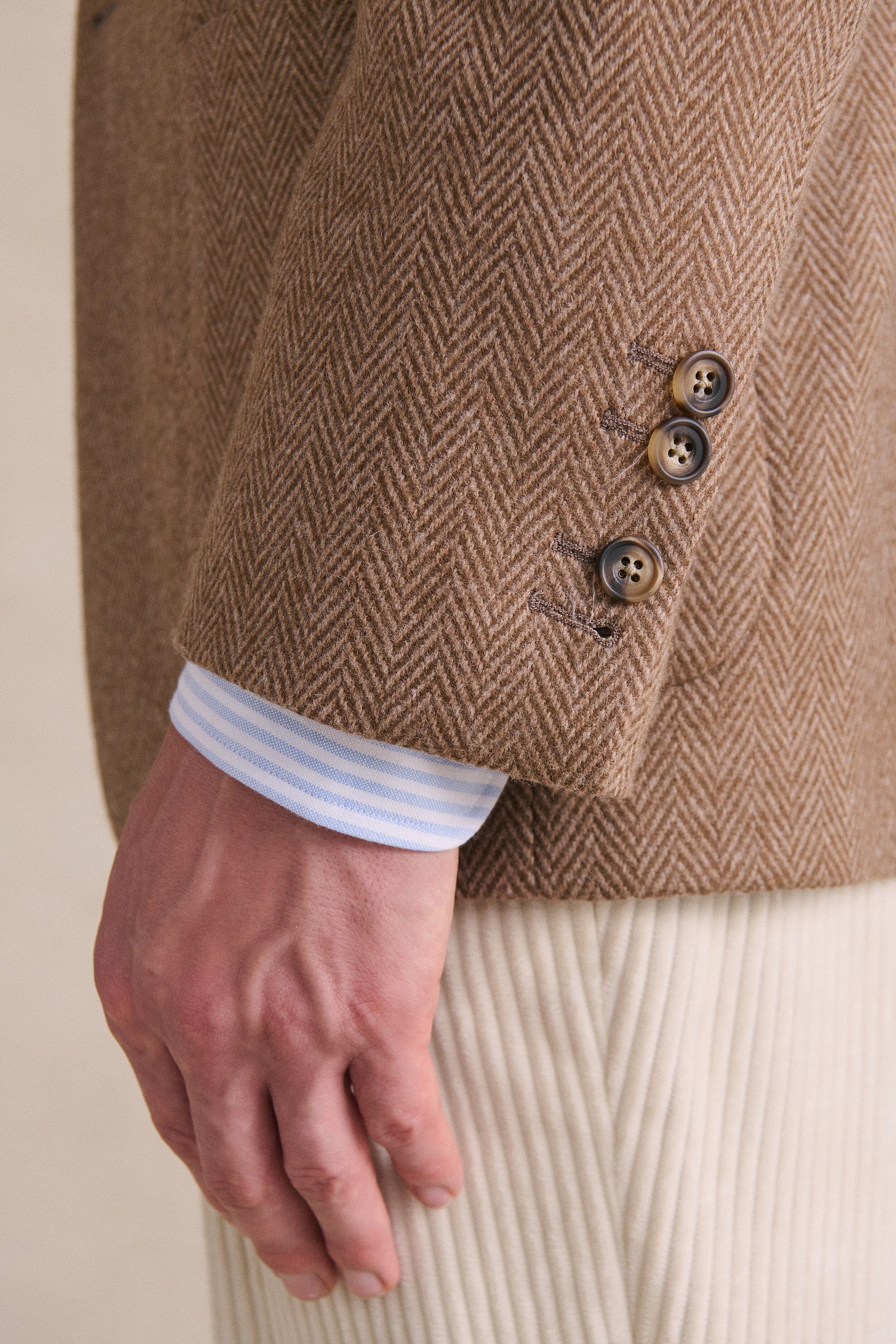 Sand Herringbone Single Breasted Jacket