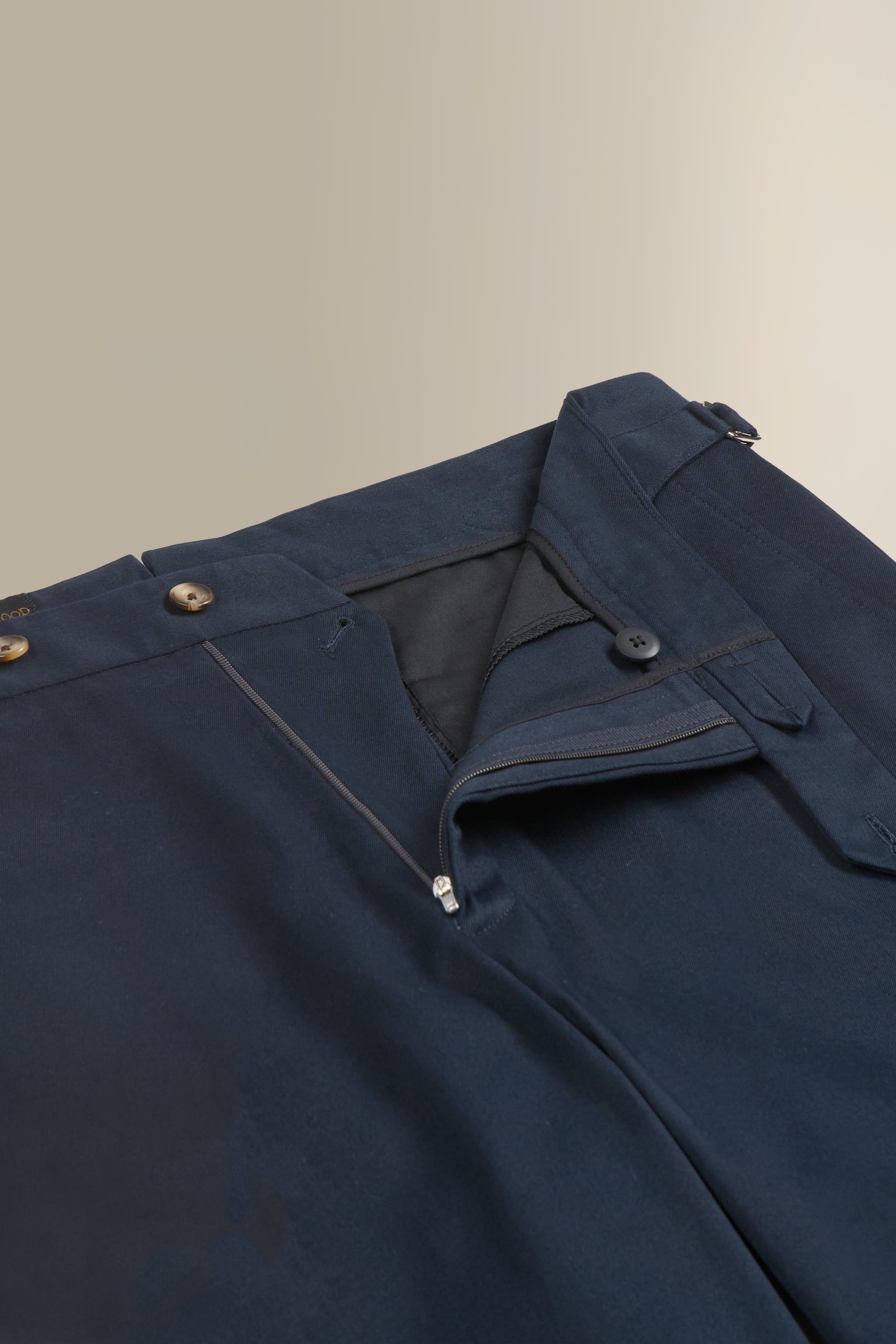 Navy Flat Front Cotton Chinos