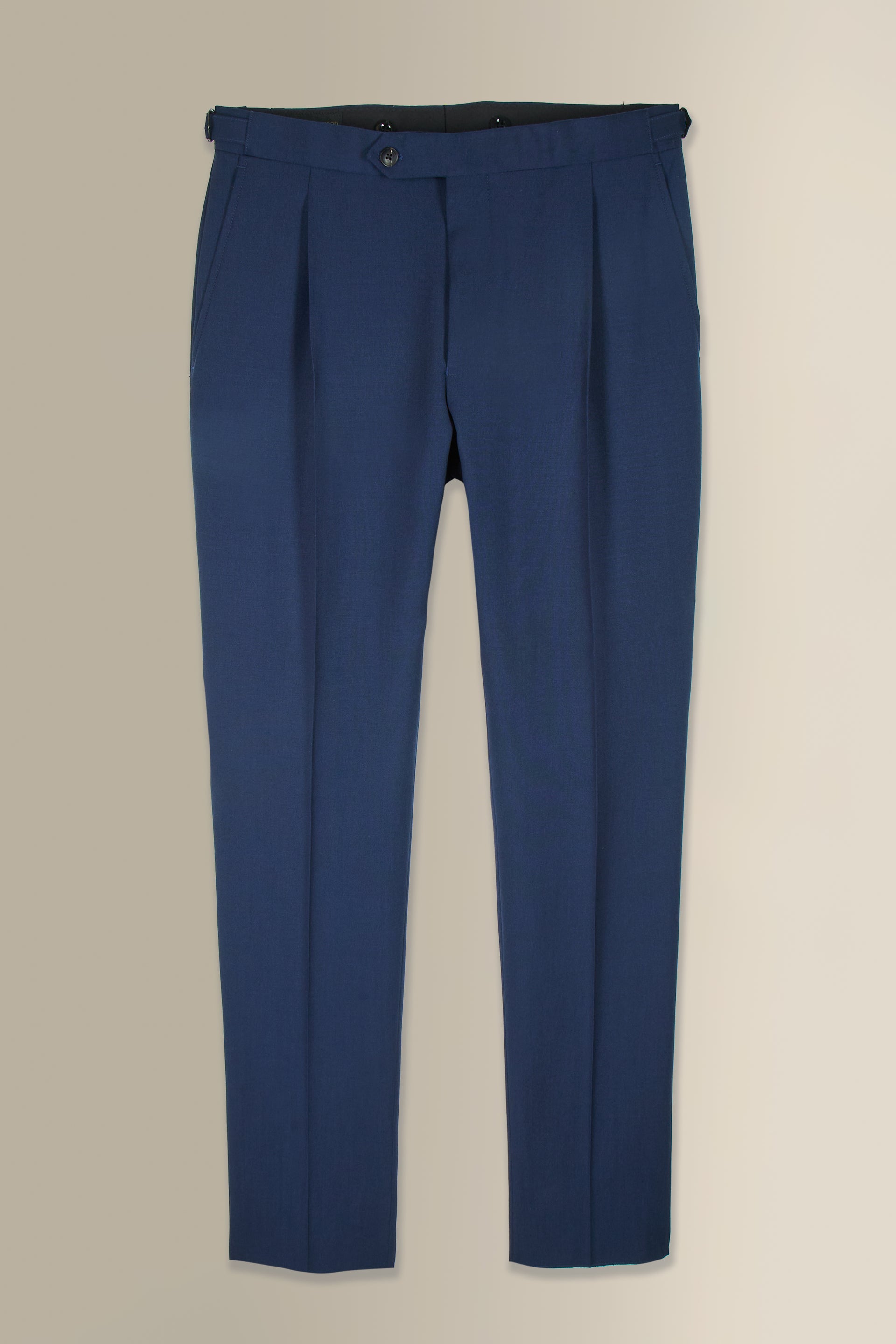 Navy Single Pleat Wool & Mohair Trousers