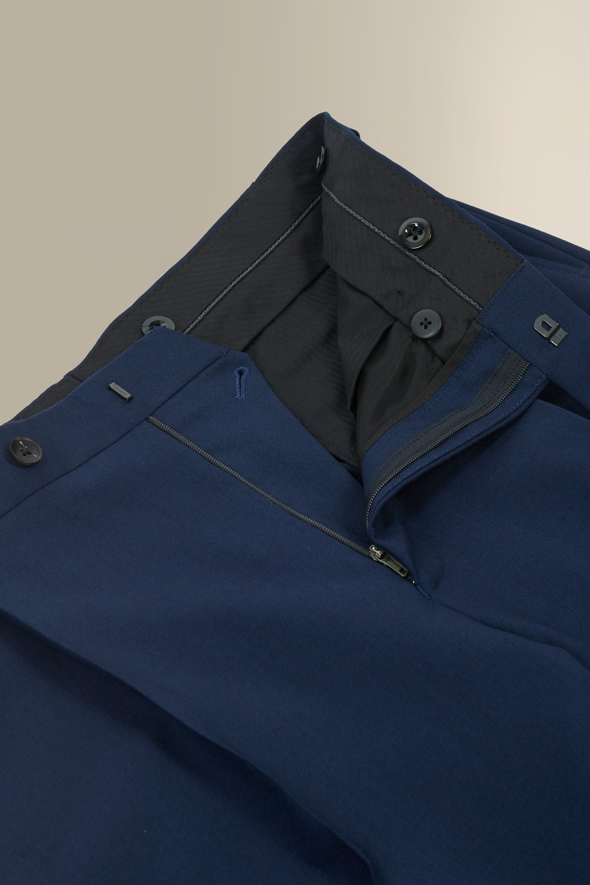 Navy Single Pleat Wool & Mohair Trousers