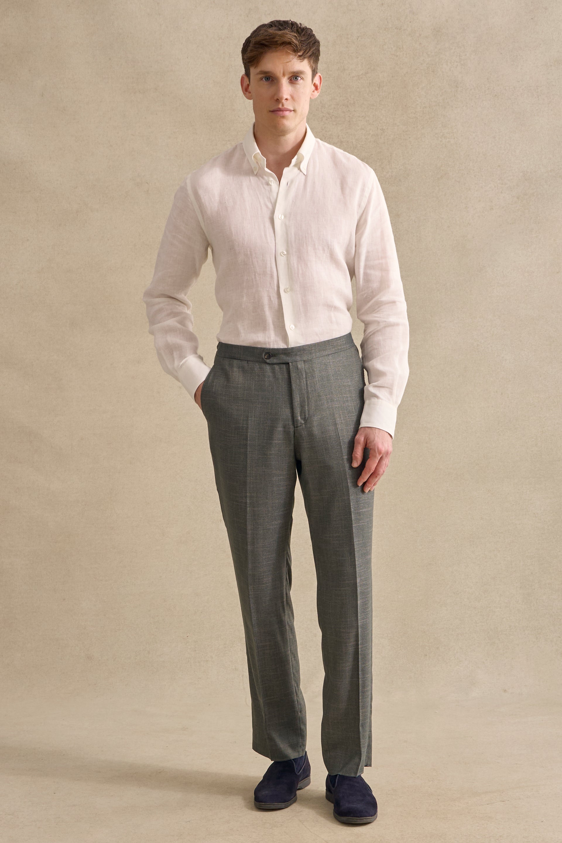 Green Flat Front Bamboo Trousers
