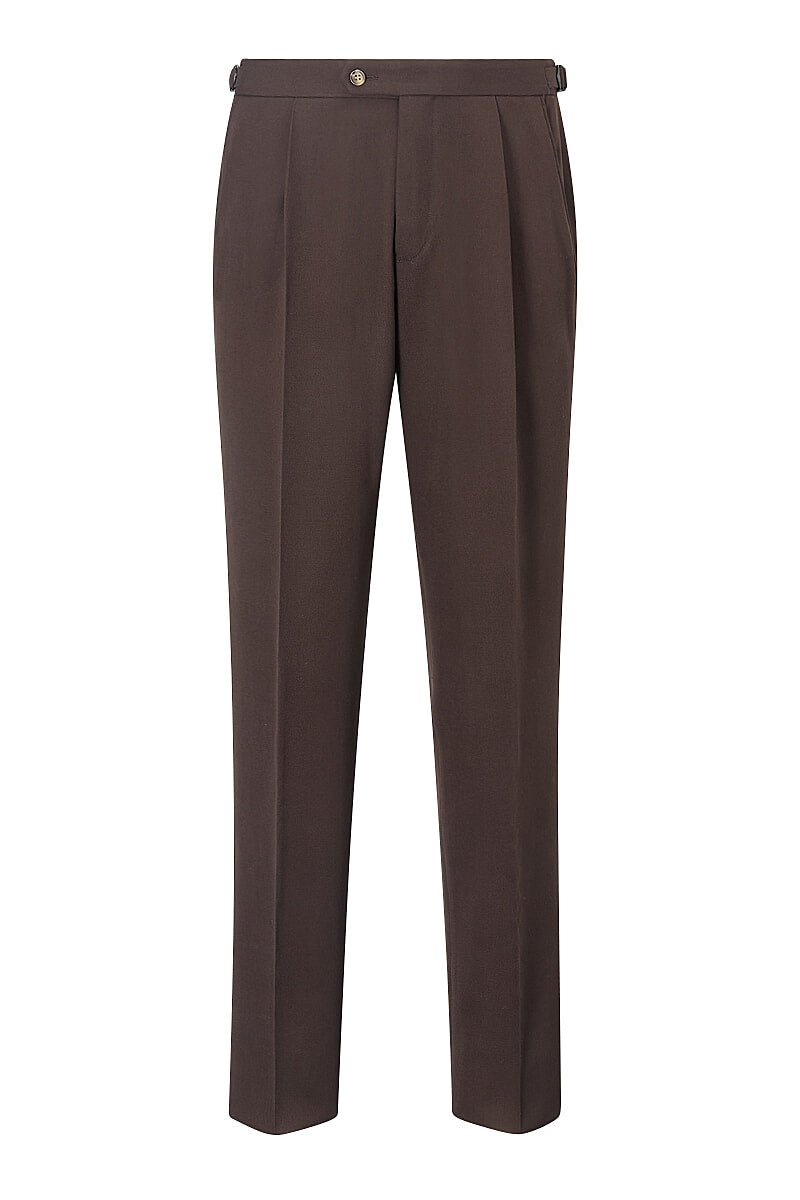 Brown Single Pleat Gabardine Trousers