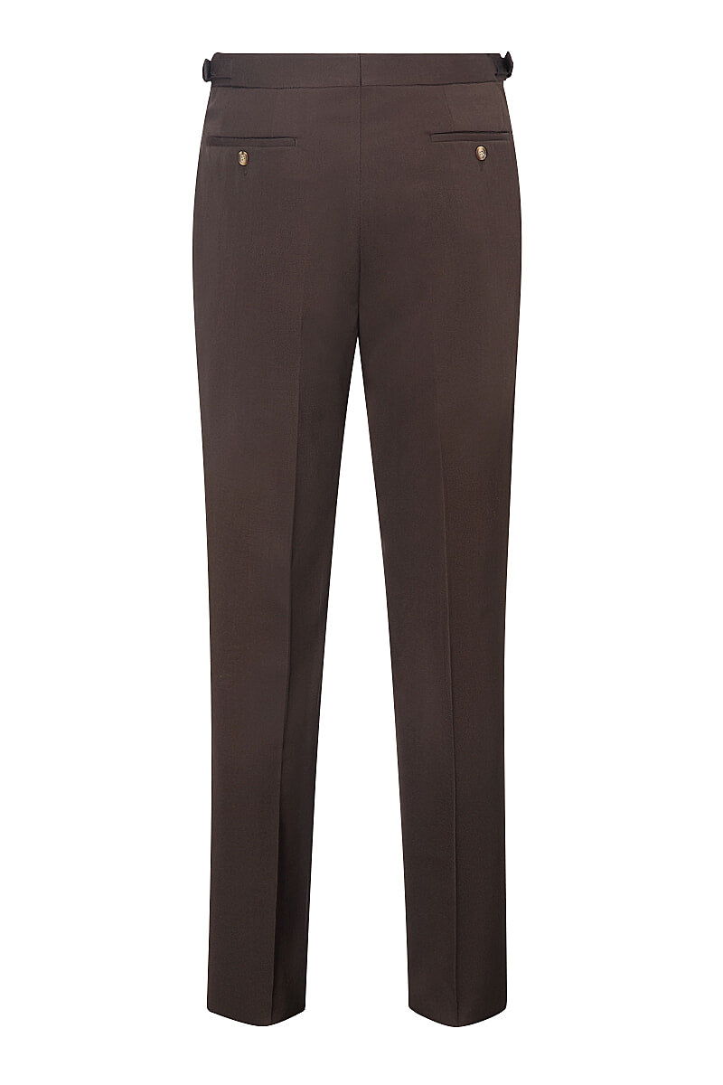 Brown Single Pleat Gabardine Trousers