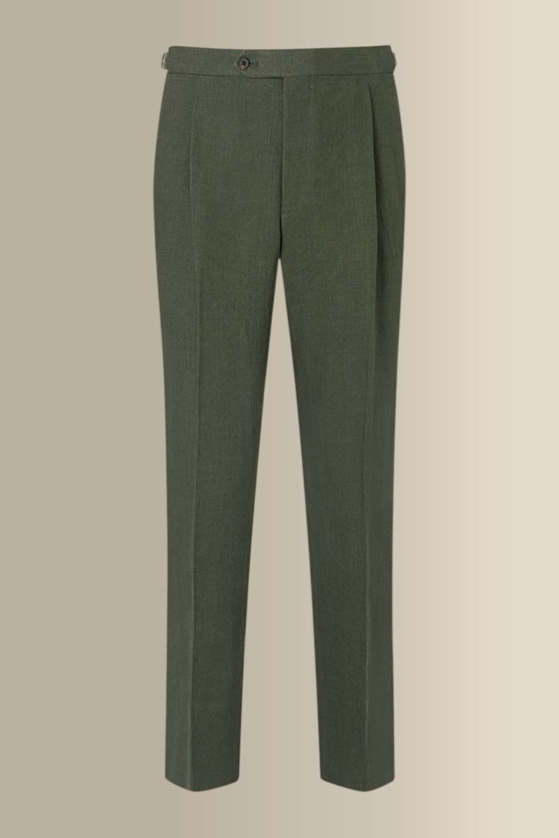 Green Single Pleat Linen Trousers