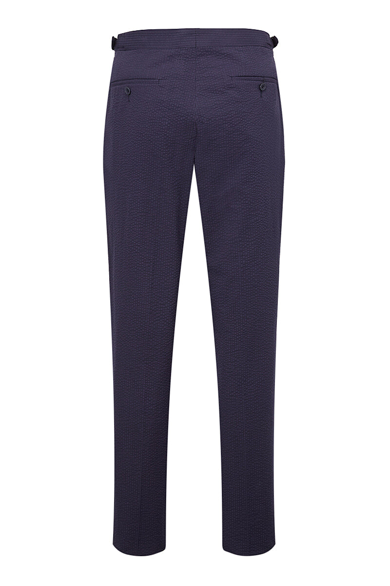 Navy Seersucker Single Pleat Trousers