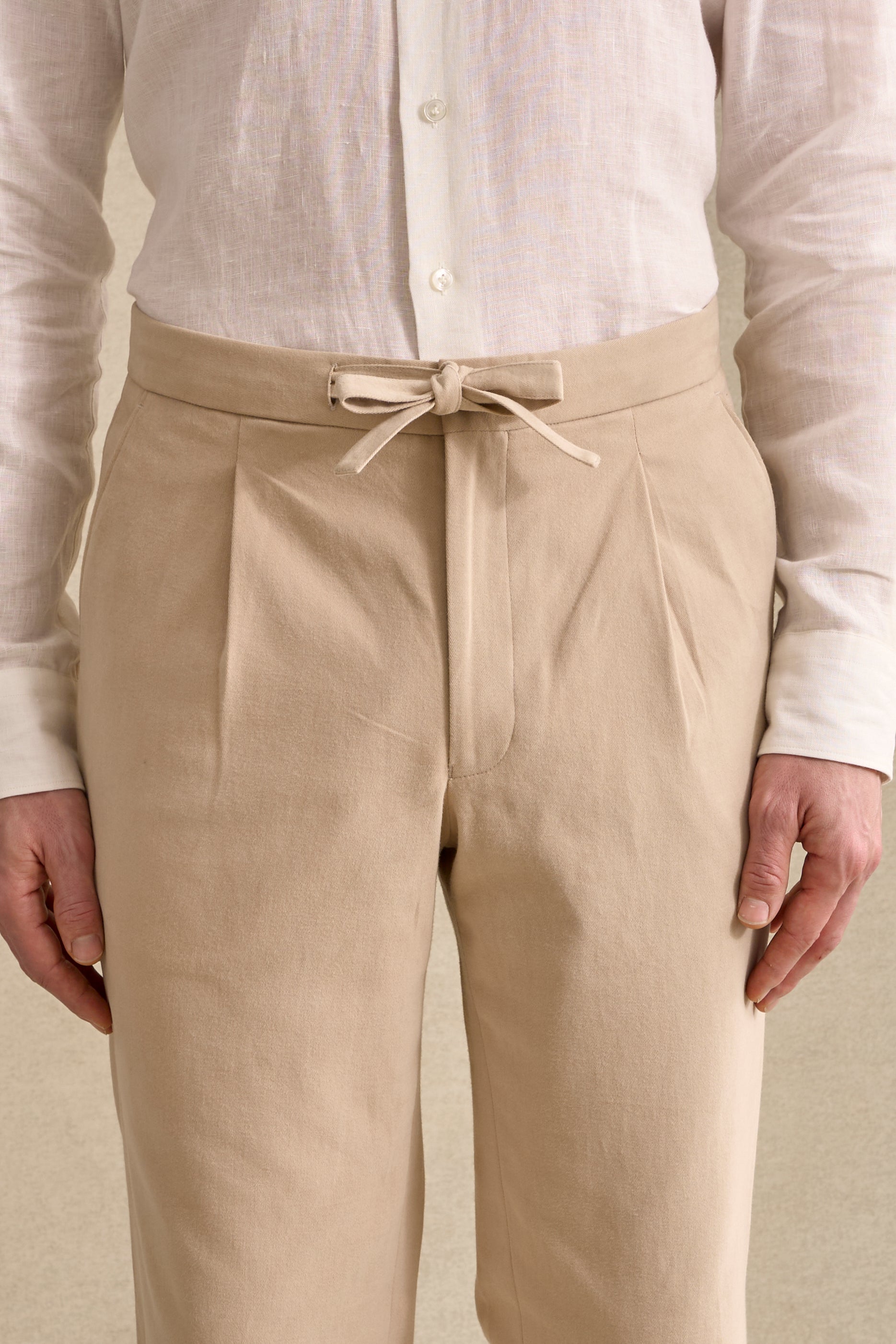 Sand Cotton Drawstring Trousers