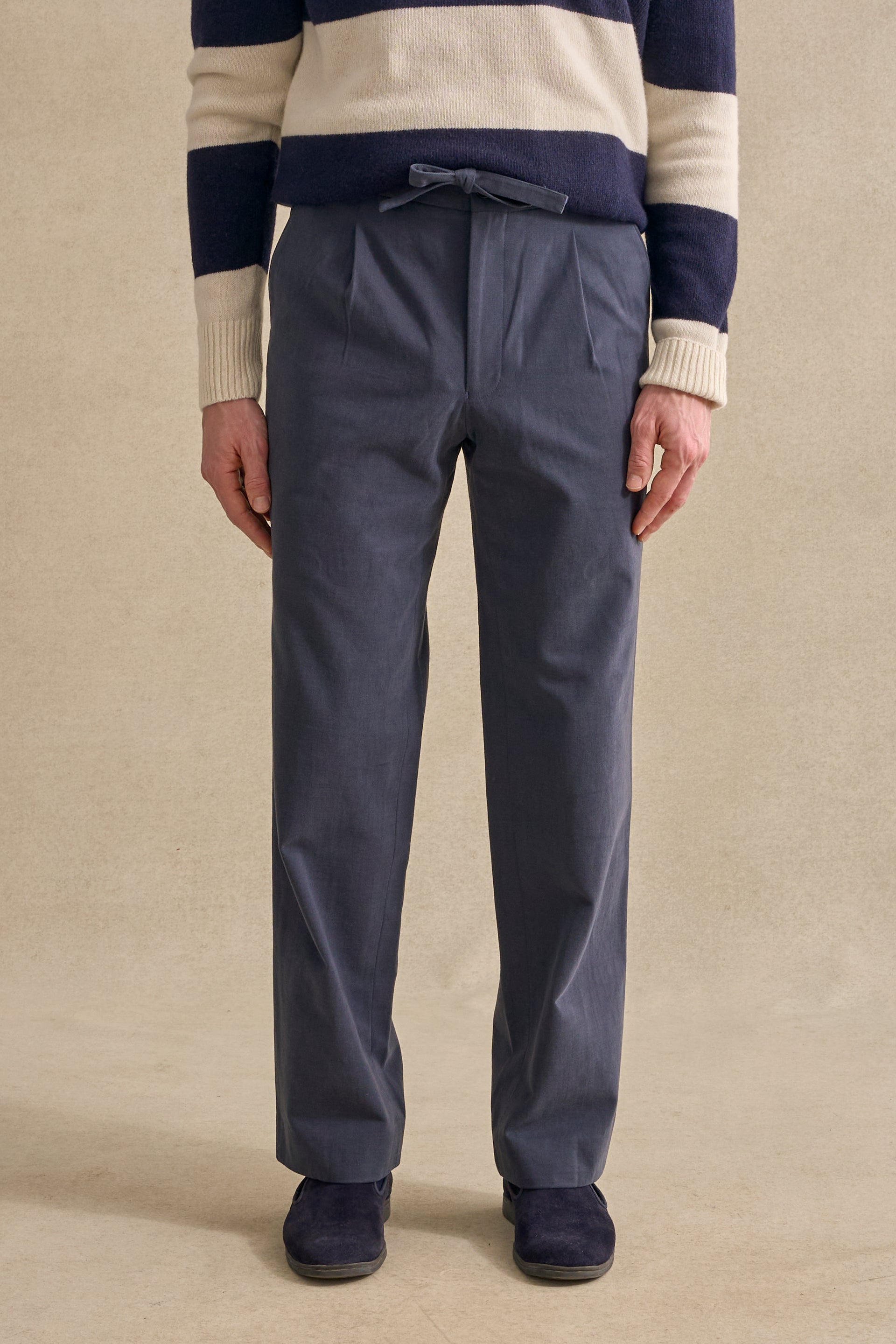 Navy Cotton Drawstring Trousers