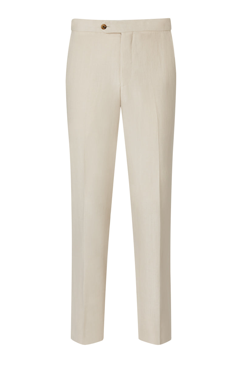 Cream Flat Front Linen Trousers
