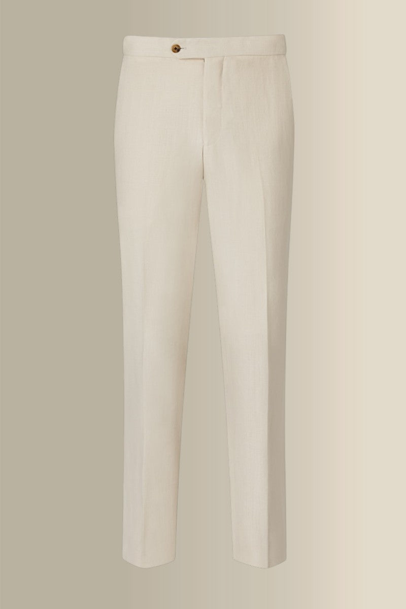 Cream Flat Front Linen Trousers
