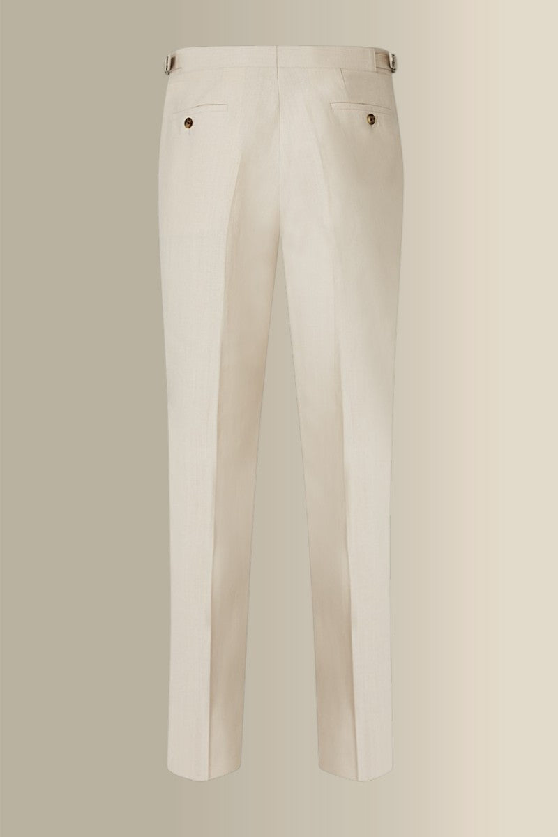 Cream Flat Front Linen Trousers