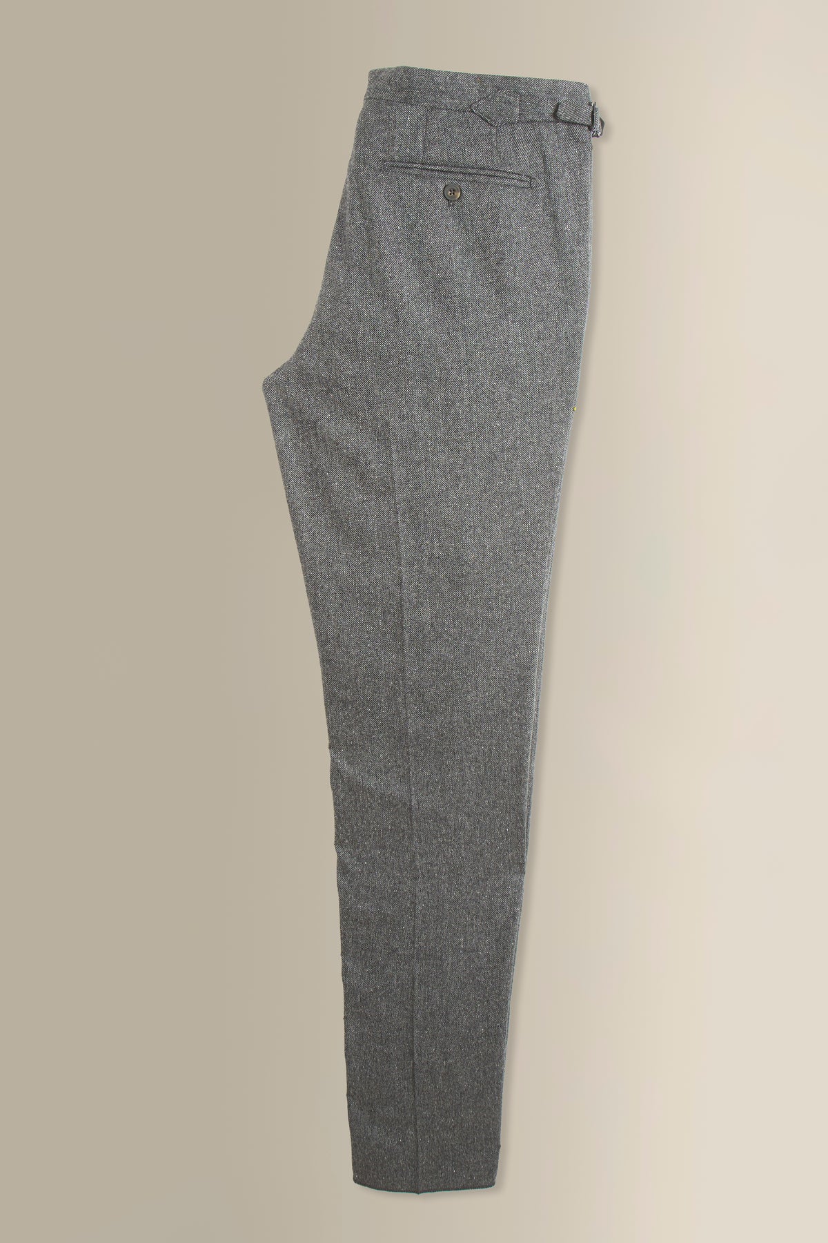 Grey Herringbone Single Pleat Wool & Cashmere Trousers