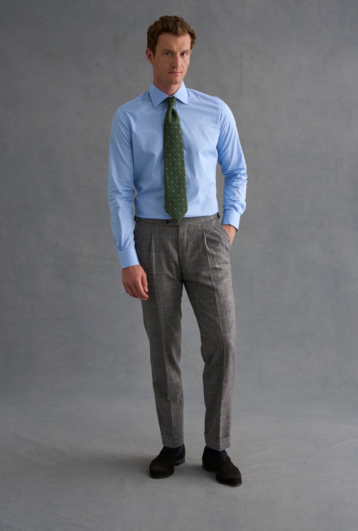 Grey Prince of Wales Check Single Pleat Trousers