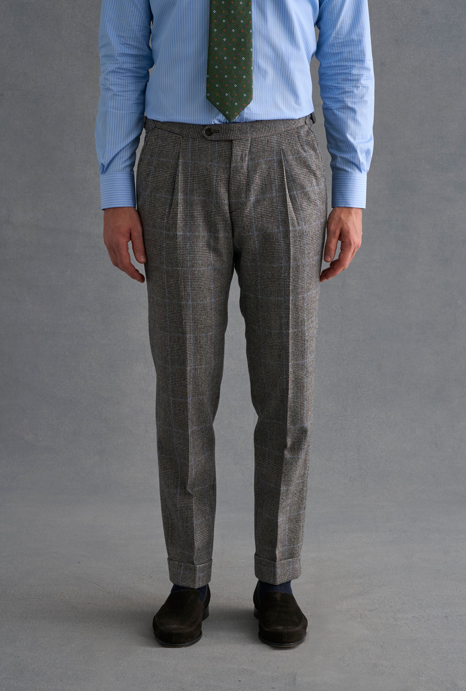 Grey Prince of Wales Check Single Pleat Trousers