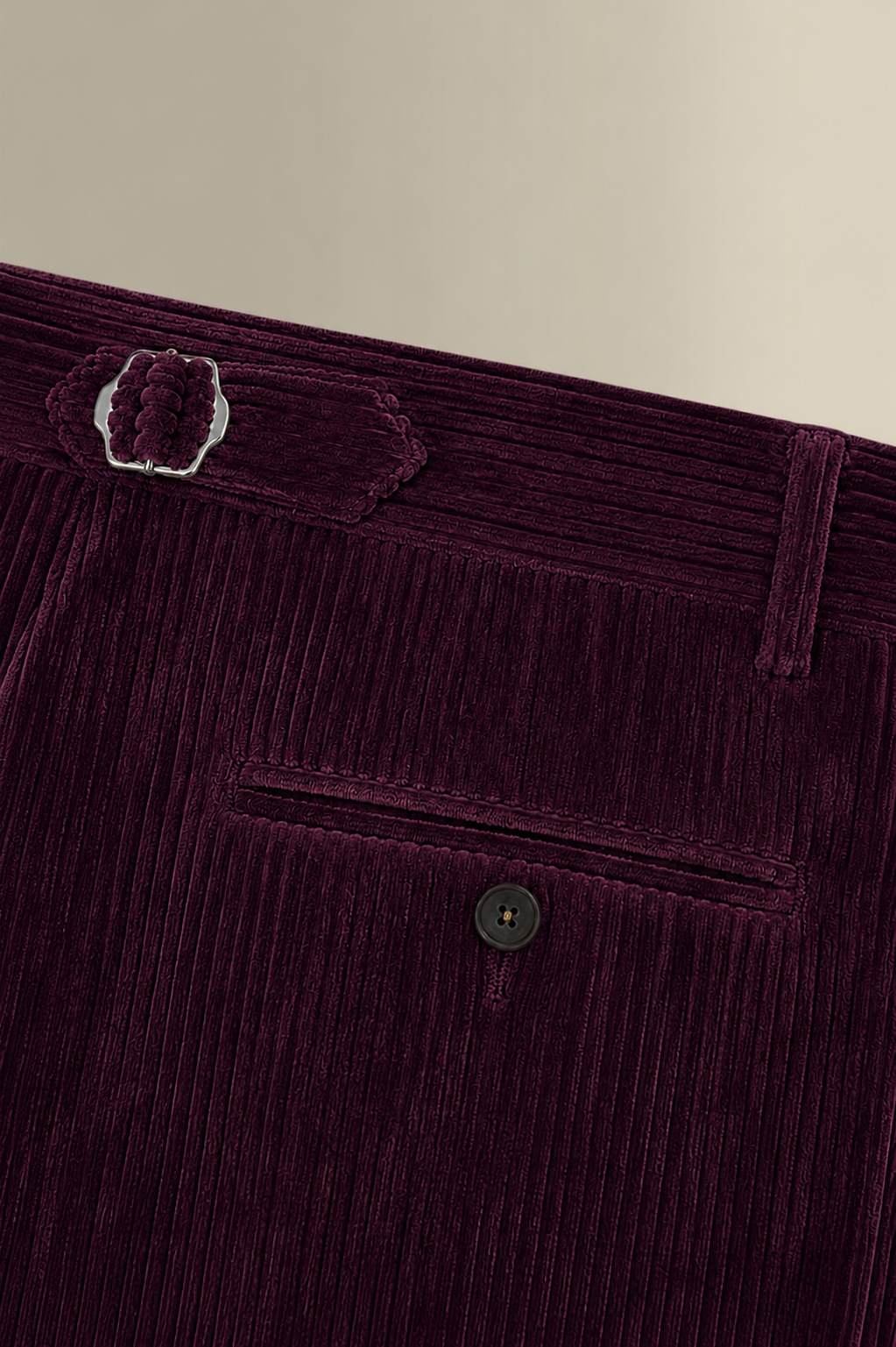 Plum Flat Front 5 Wale Corduroy Trousers