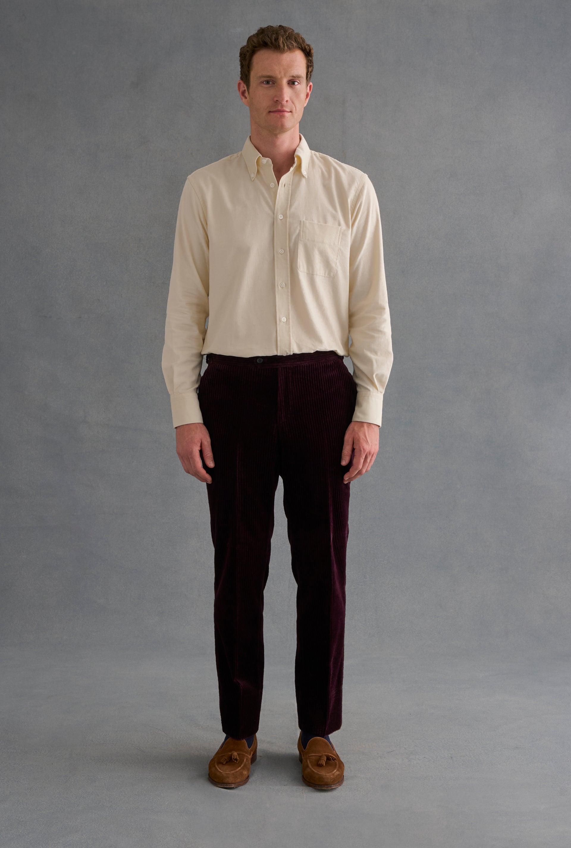 Plum Flat Front 5 Wale Corduroy Trousers
