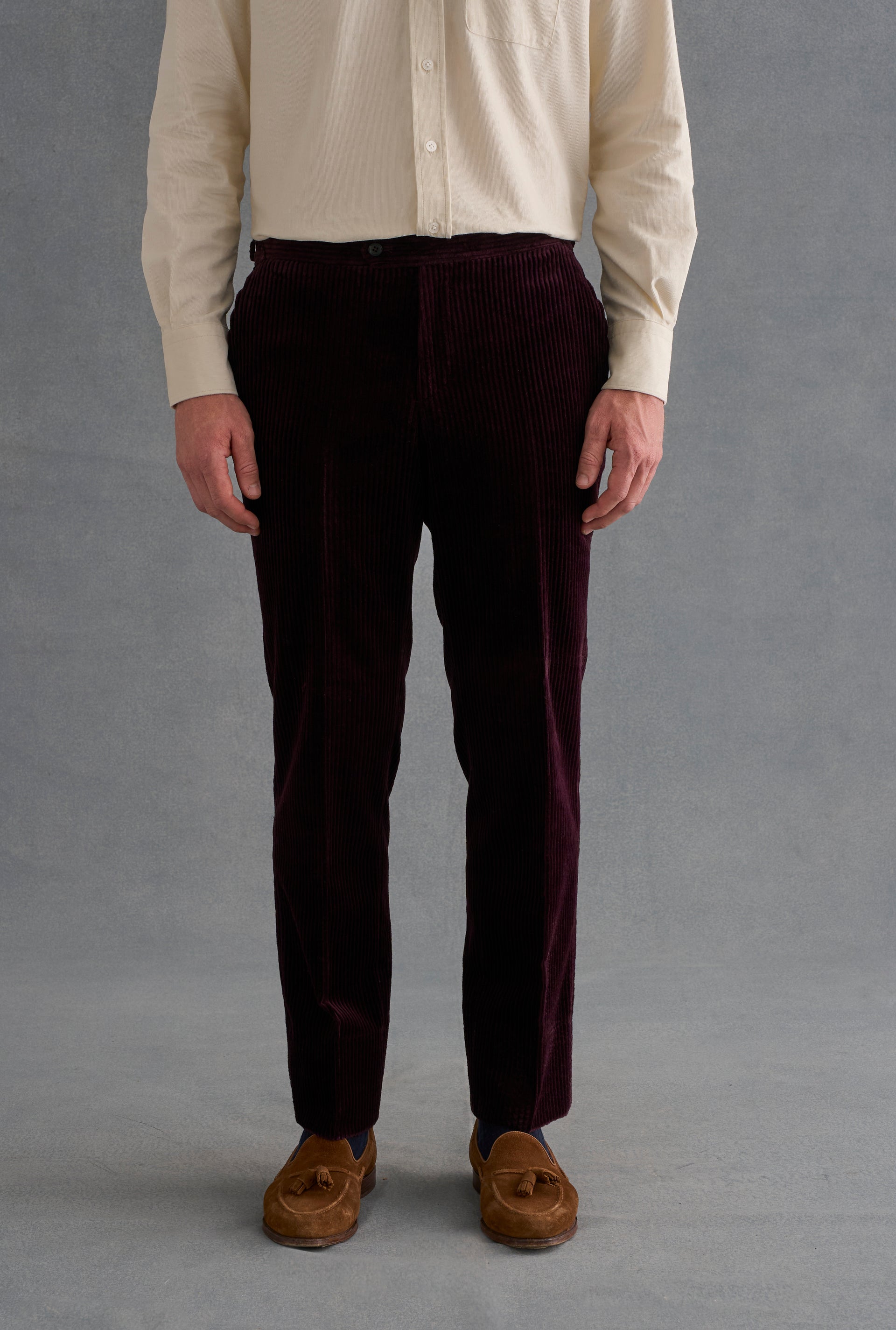 Plum Flat Front 5 Wale Corduroy Trousers