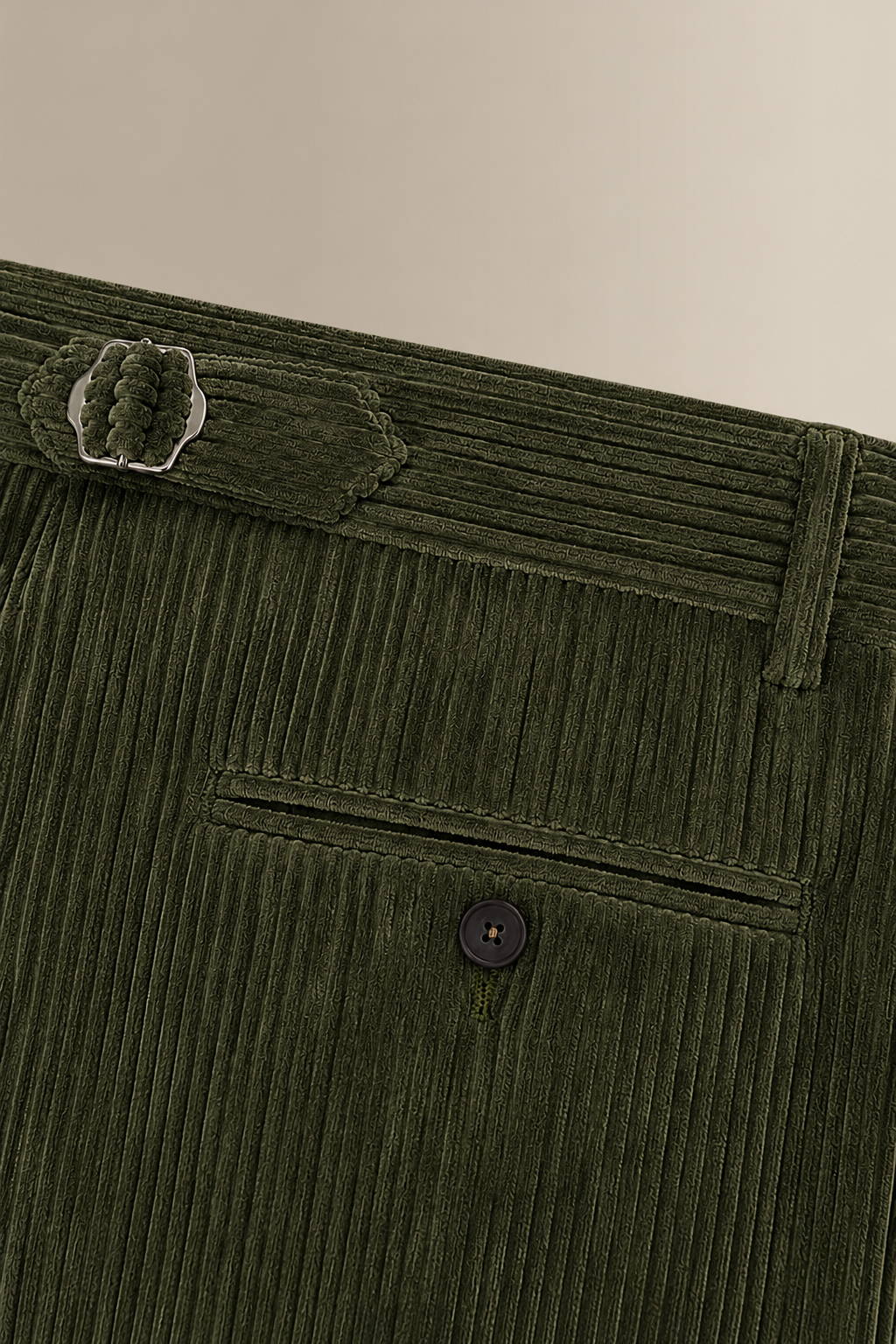 Green Flat Front 5 Wale Corduroy Trousers