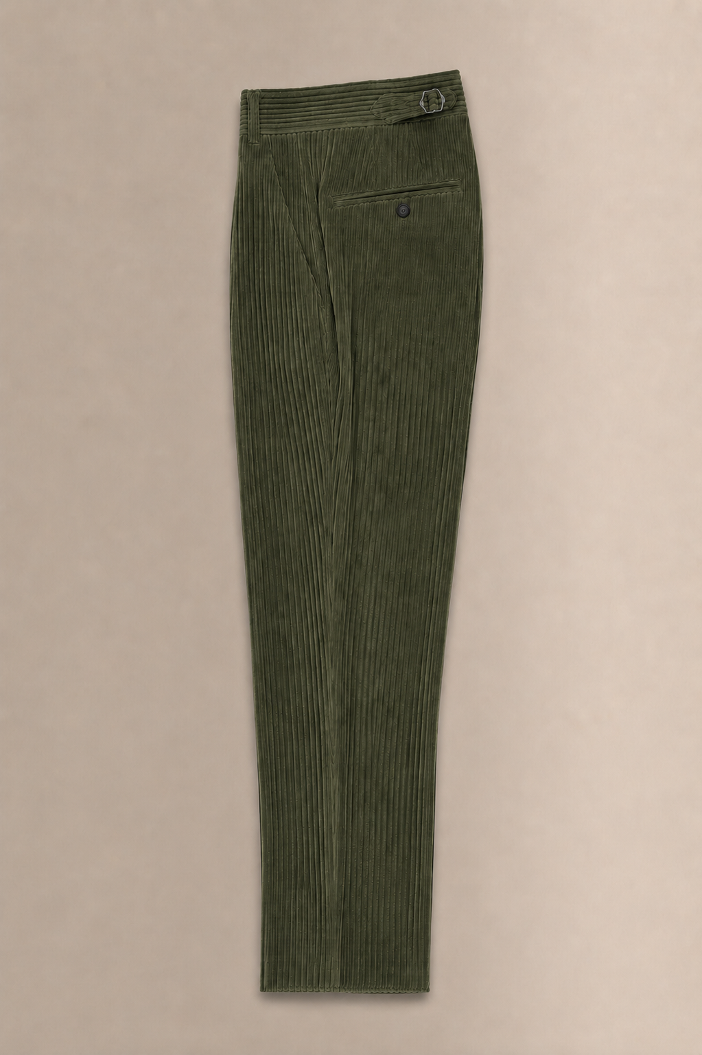 Green Flat Front 5 Wale Corduroy Trousers