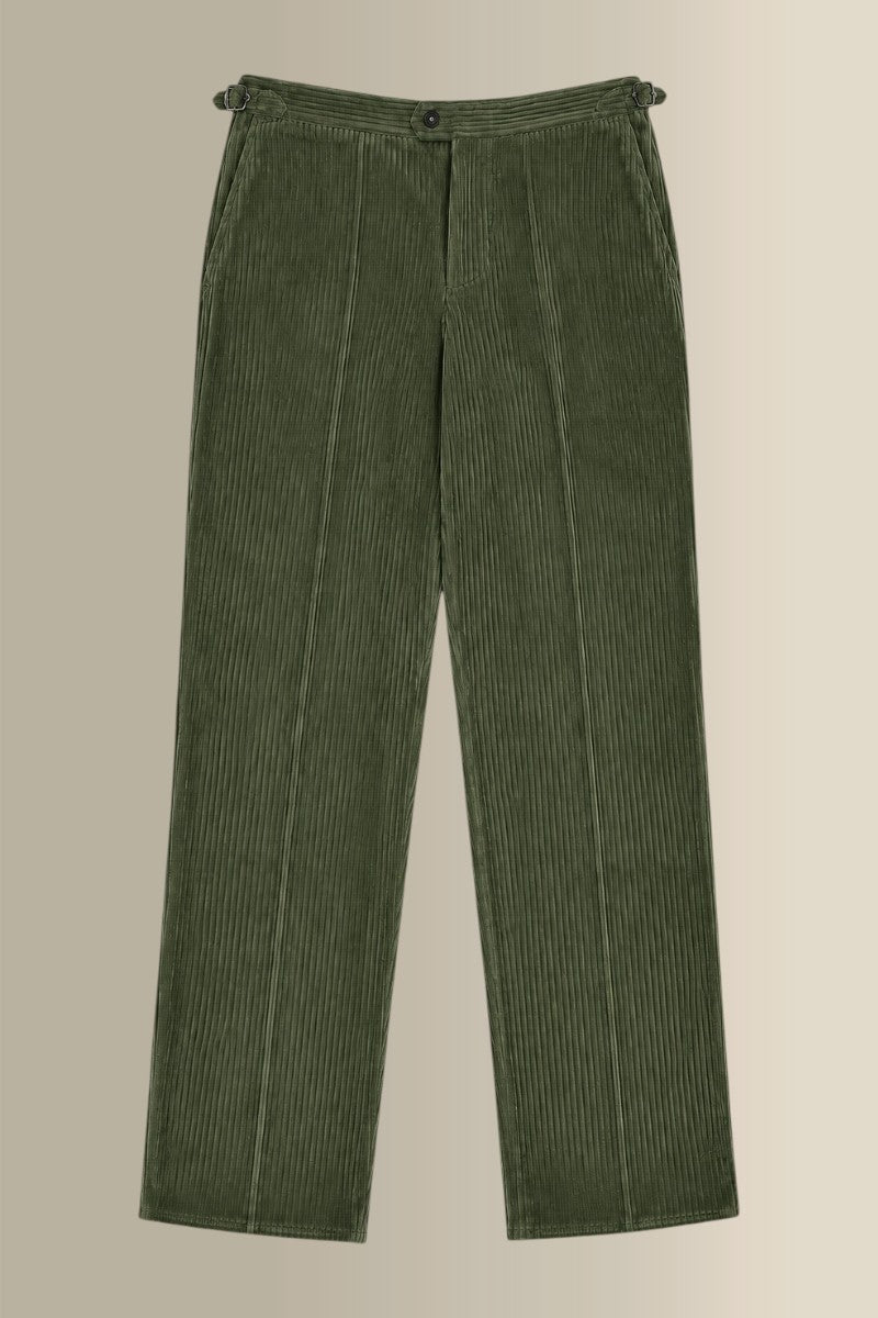 Green Flat Front 5 Wale Corduroy Trousers