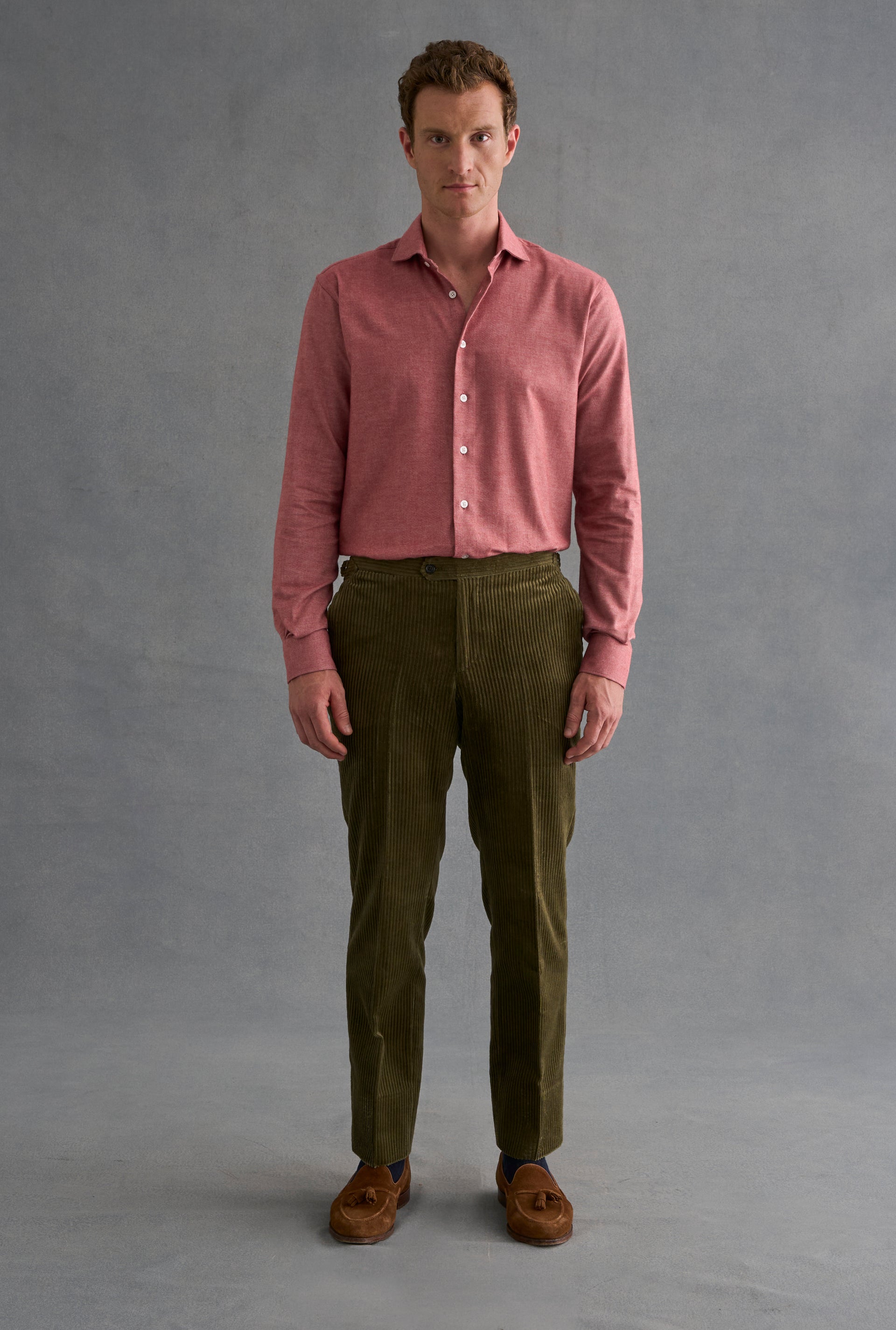 Green Flat Front 5 Wale Corduroy Trousers