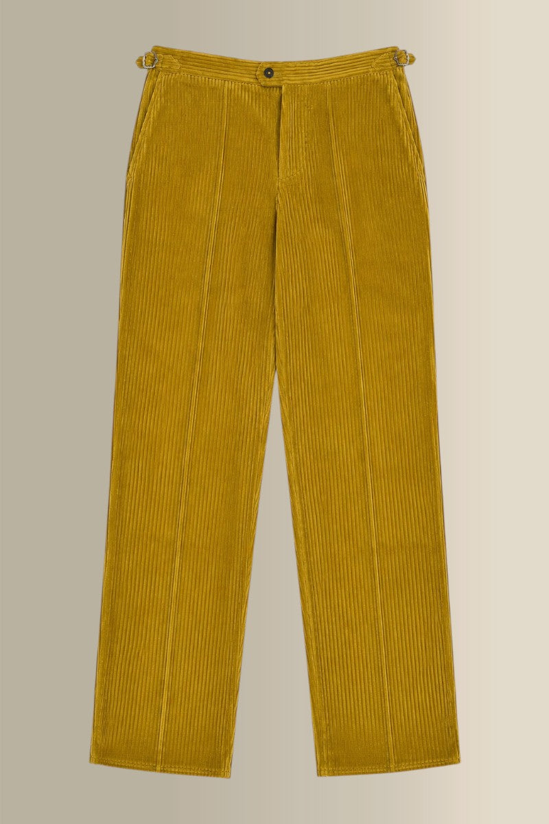 Mustard Flat Front 5 Wale Corduroy Trousers