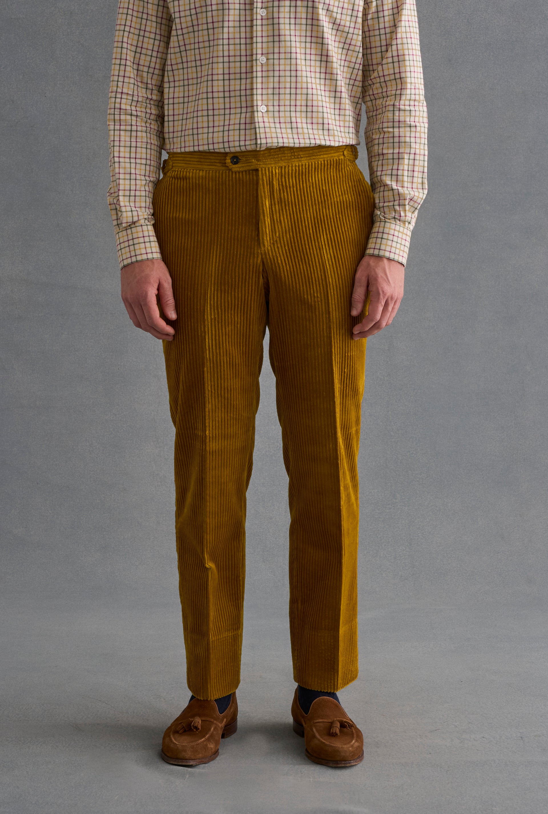 Mustard Flat Front 5 Wale Corduroy Trousers
