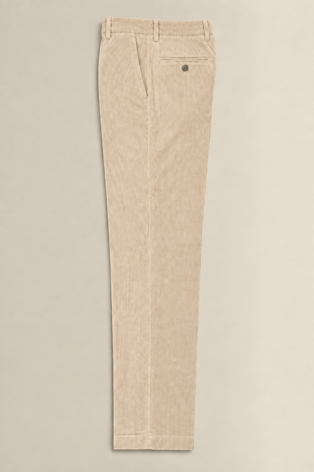 Cream Flat Front 9 Wale Corduroy Trousers