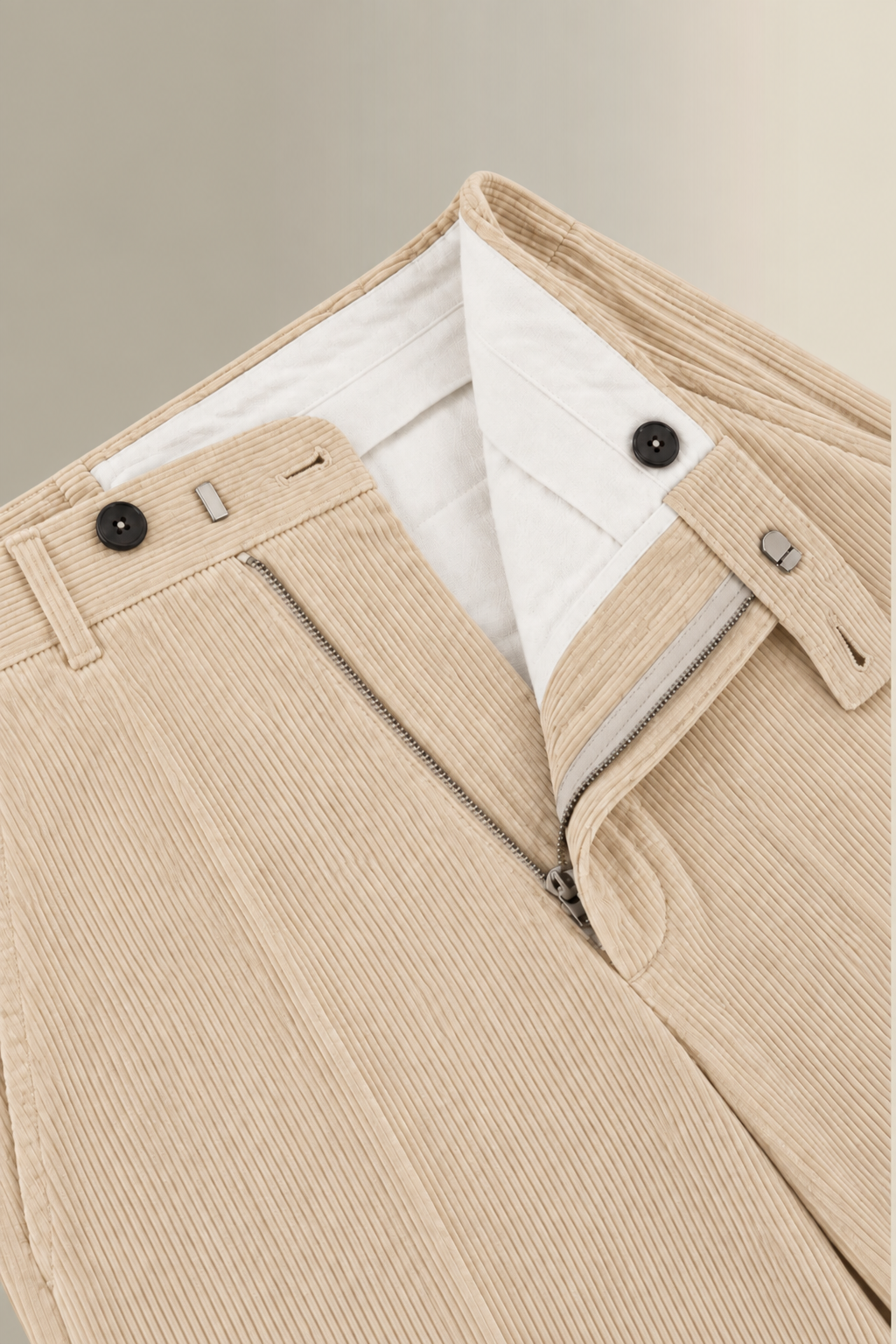 Cream Flat Front 9 Wale Corduroy Trousers