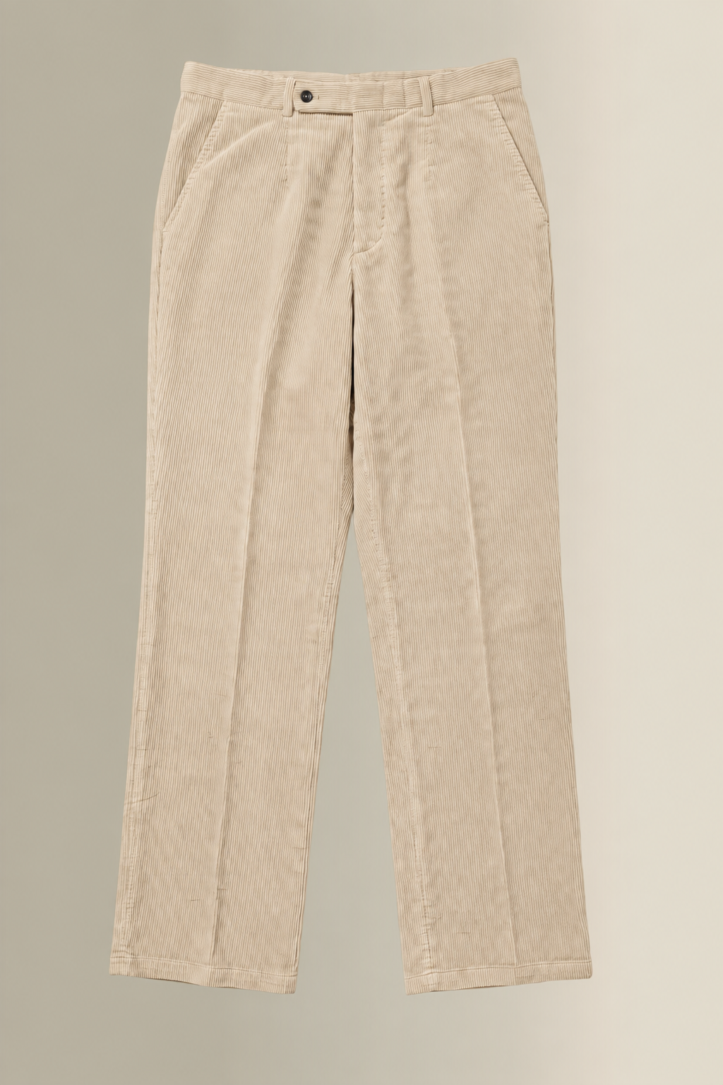 Cream Flat Front 9 Wale Corduroy Trousers