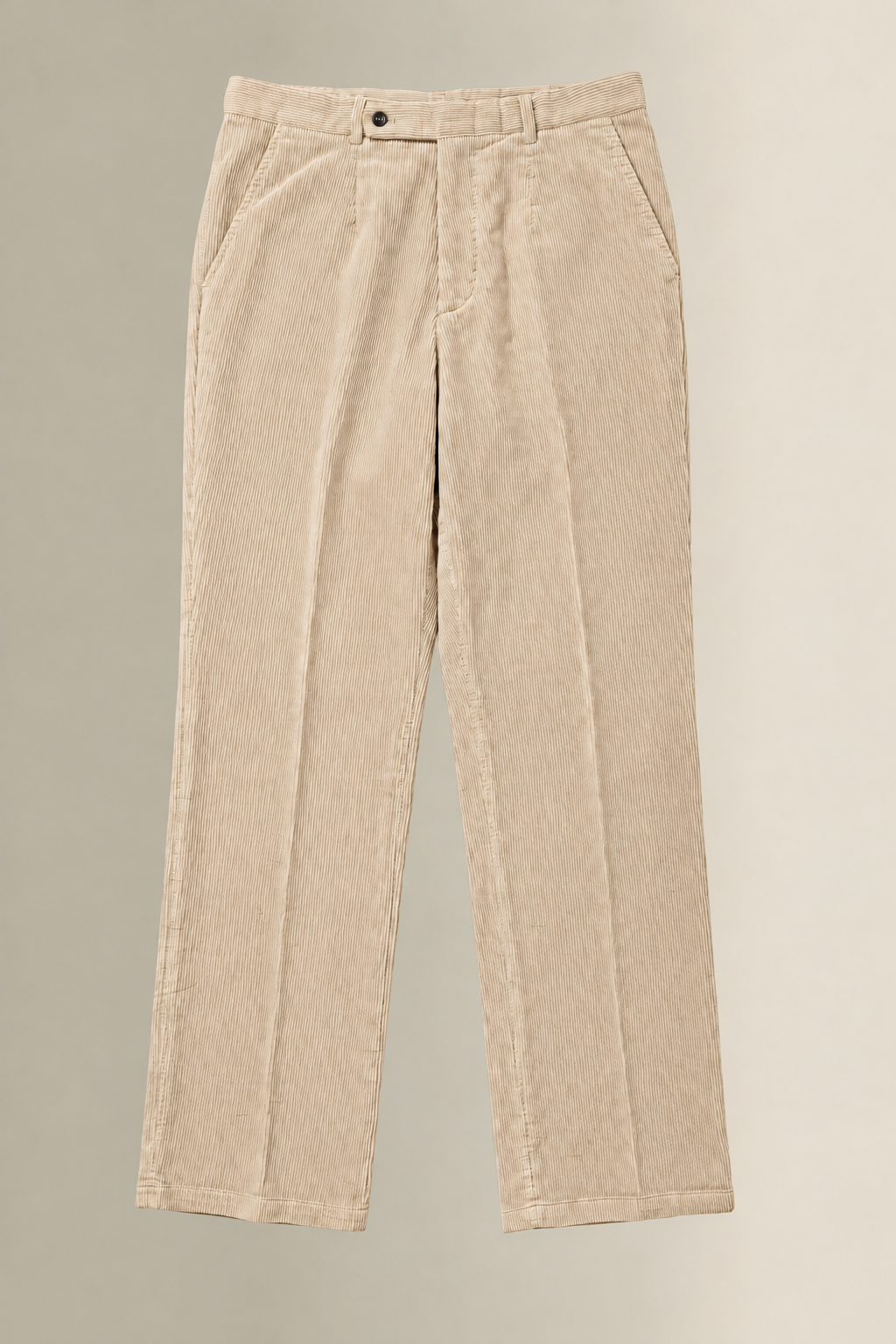 Cream Flat Front 9 Wale Corduroy Trousers