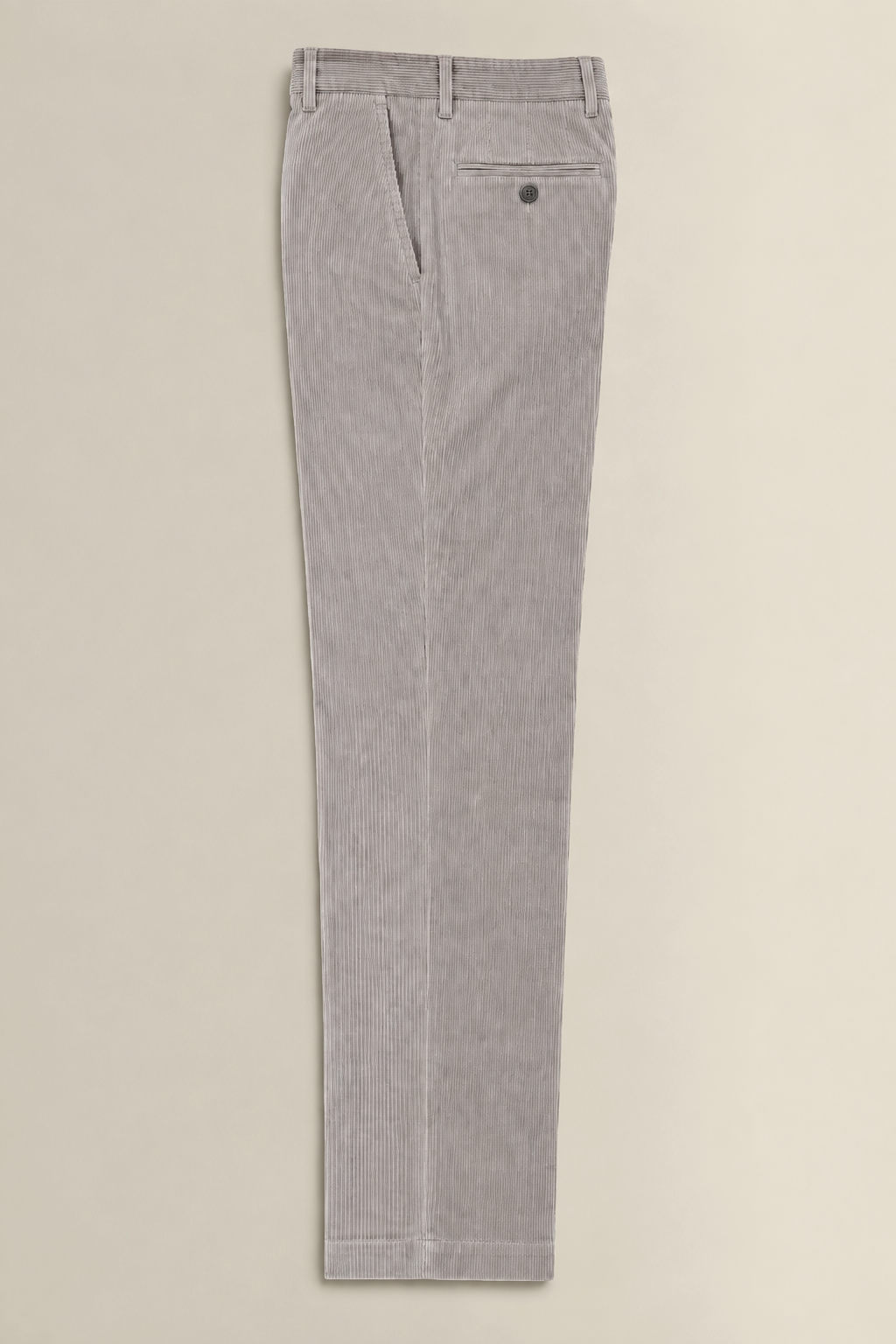 Grey Flat Front 9 Wale Corduroy Trousers