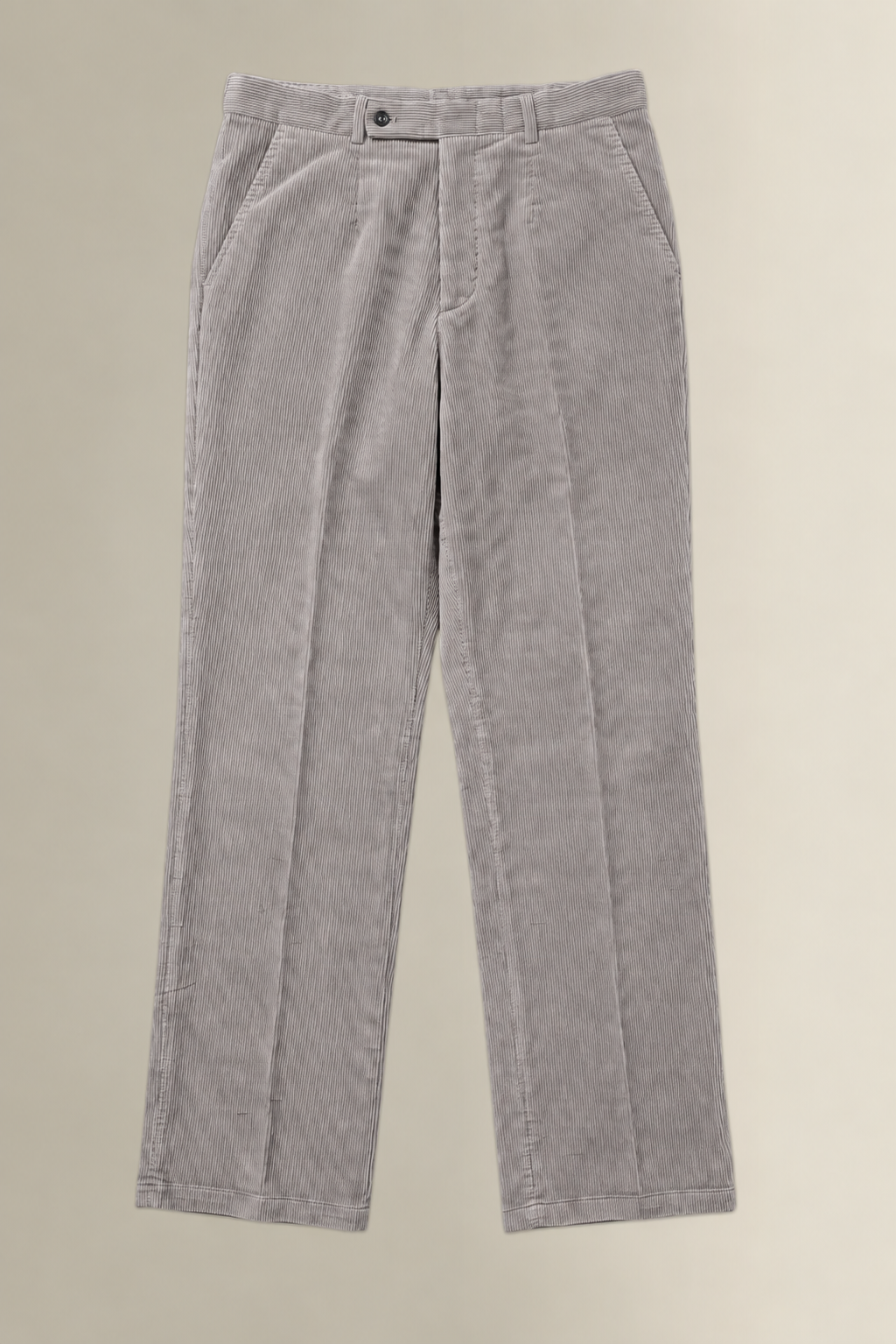Grey Flat Front 9 Wale Corduroy Trousers