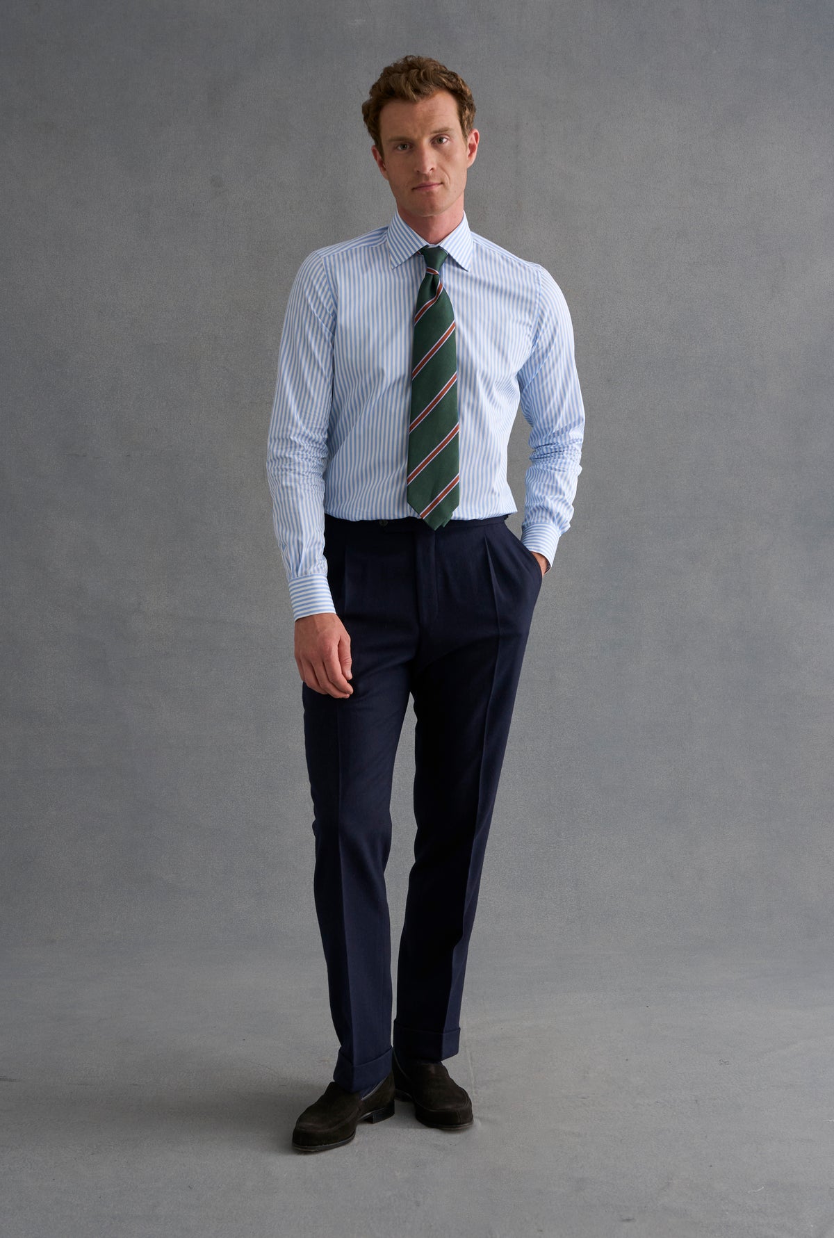 Navy Single Pleat Flannel Trousers