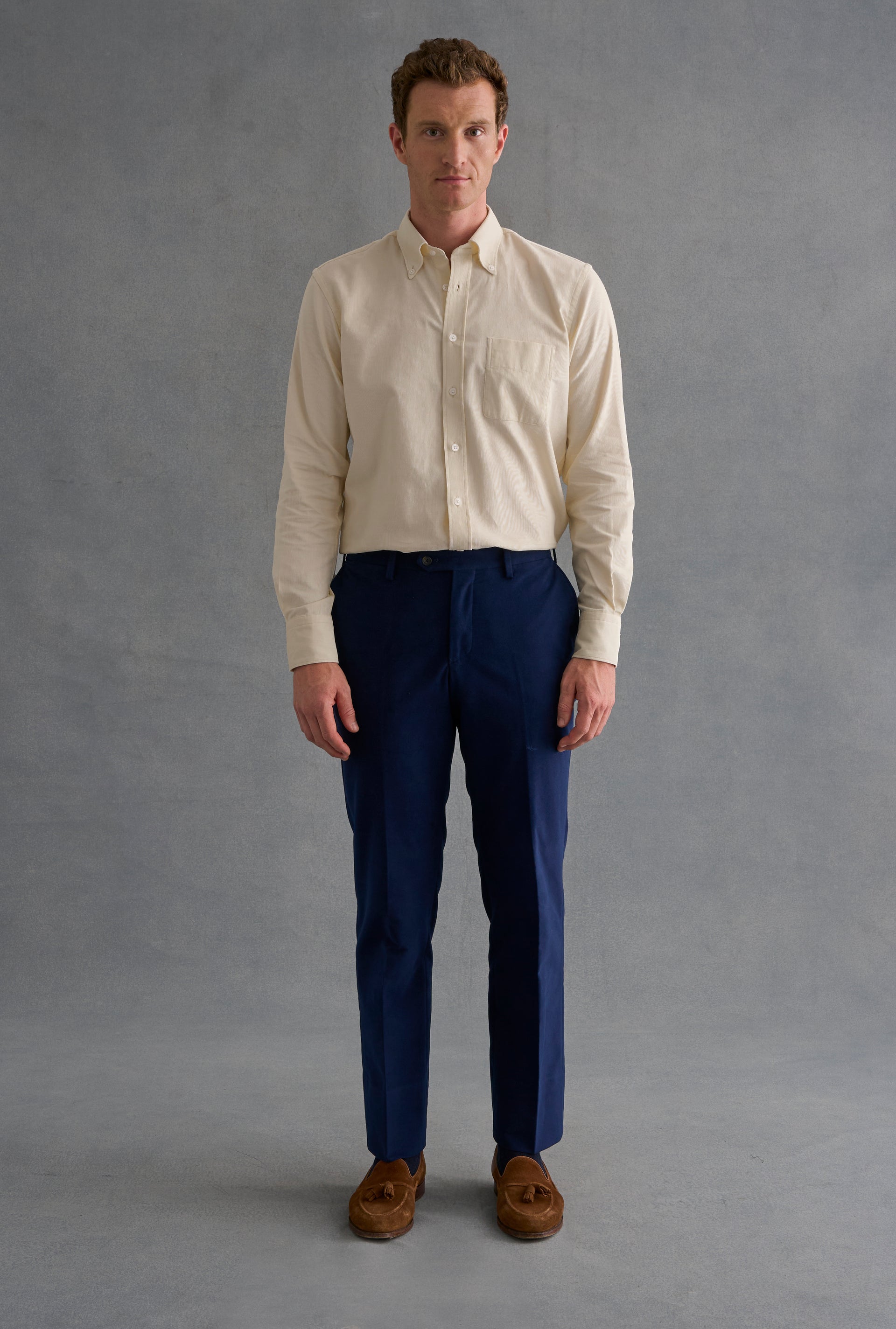 Navy Flat Front Moleskin Trousers