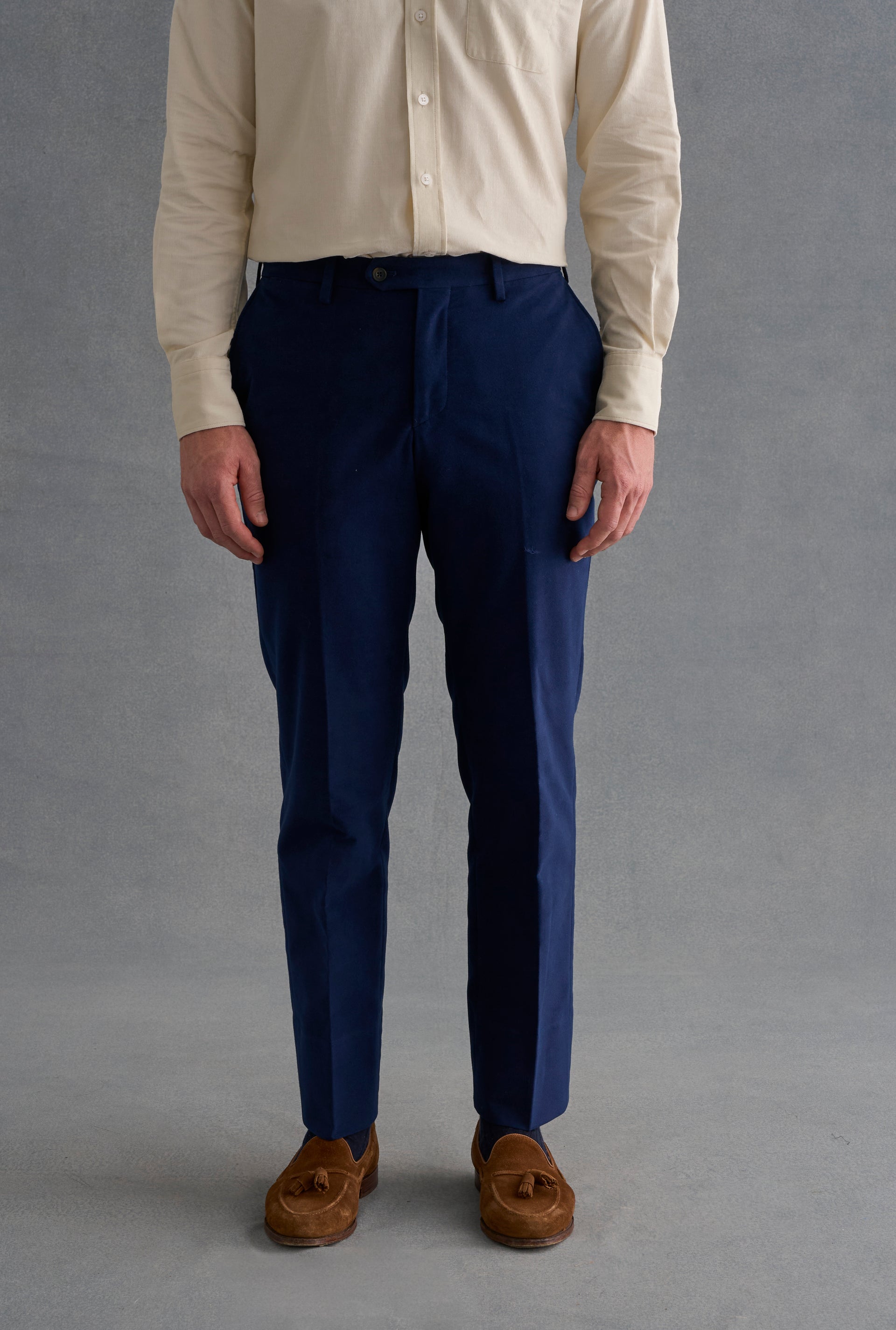 Navy Flat Front Moleskin Trousers