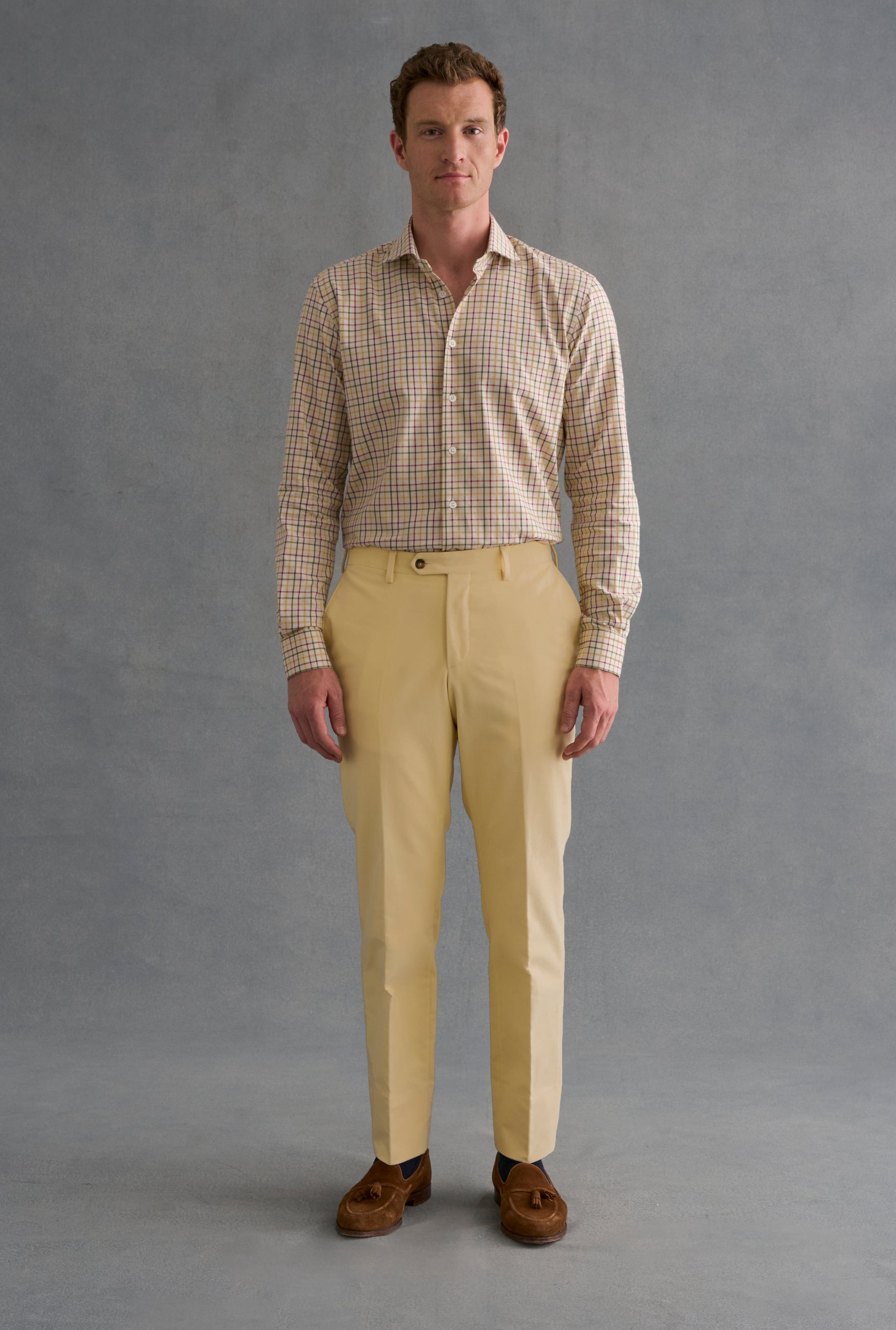 Cream Flat Front Moleskin Trousers