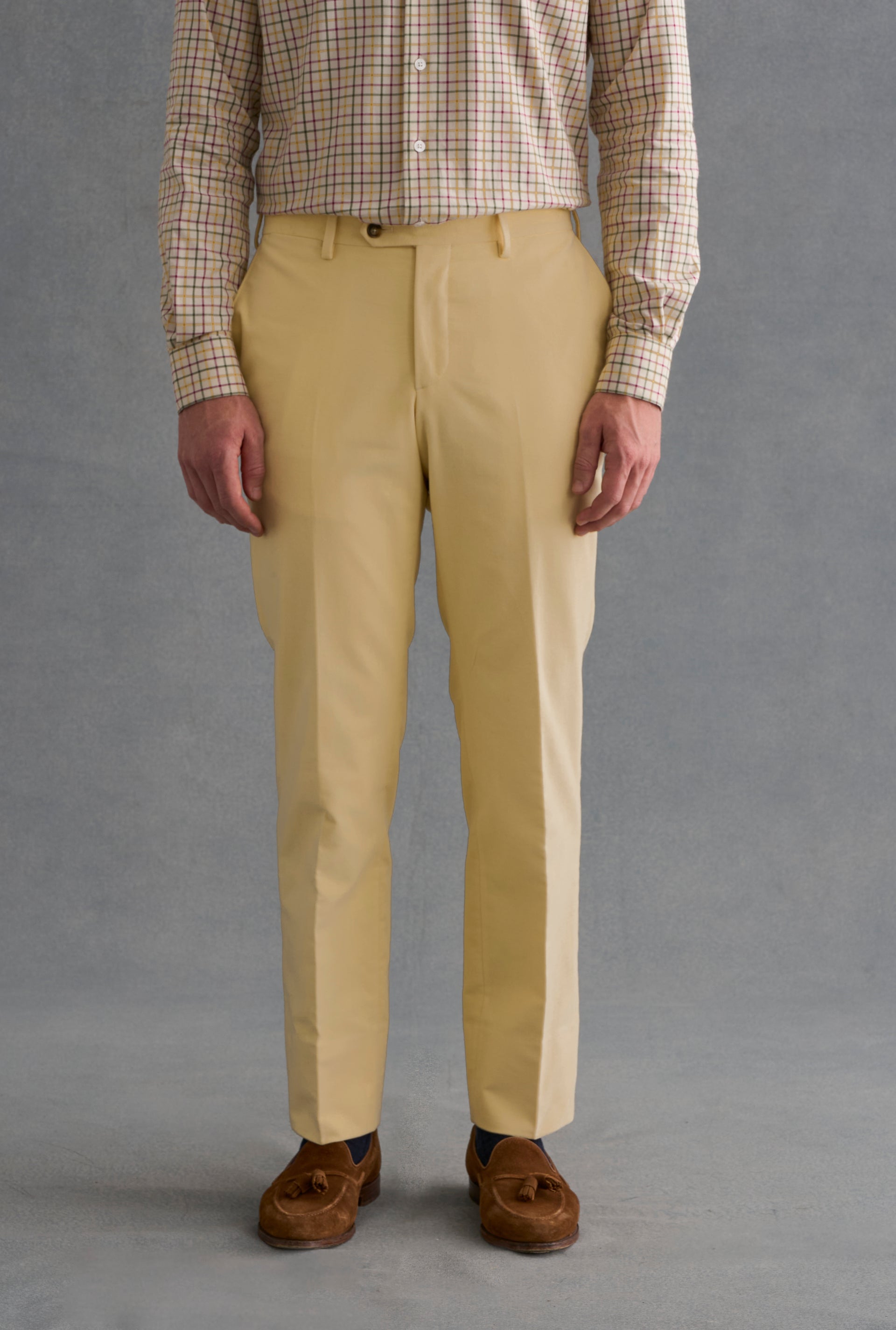 Cream Flat Front Moleskin Trousers