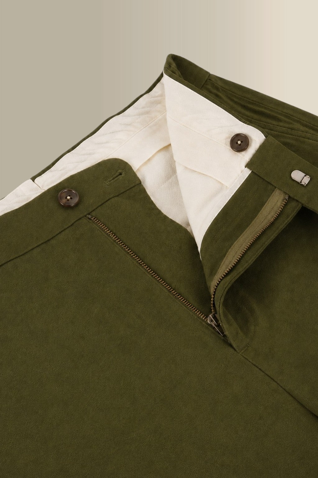 Green Flat Front Moleskin Trousers