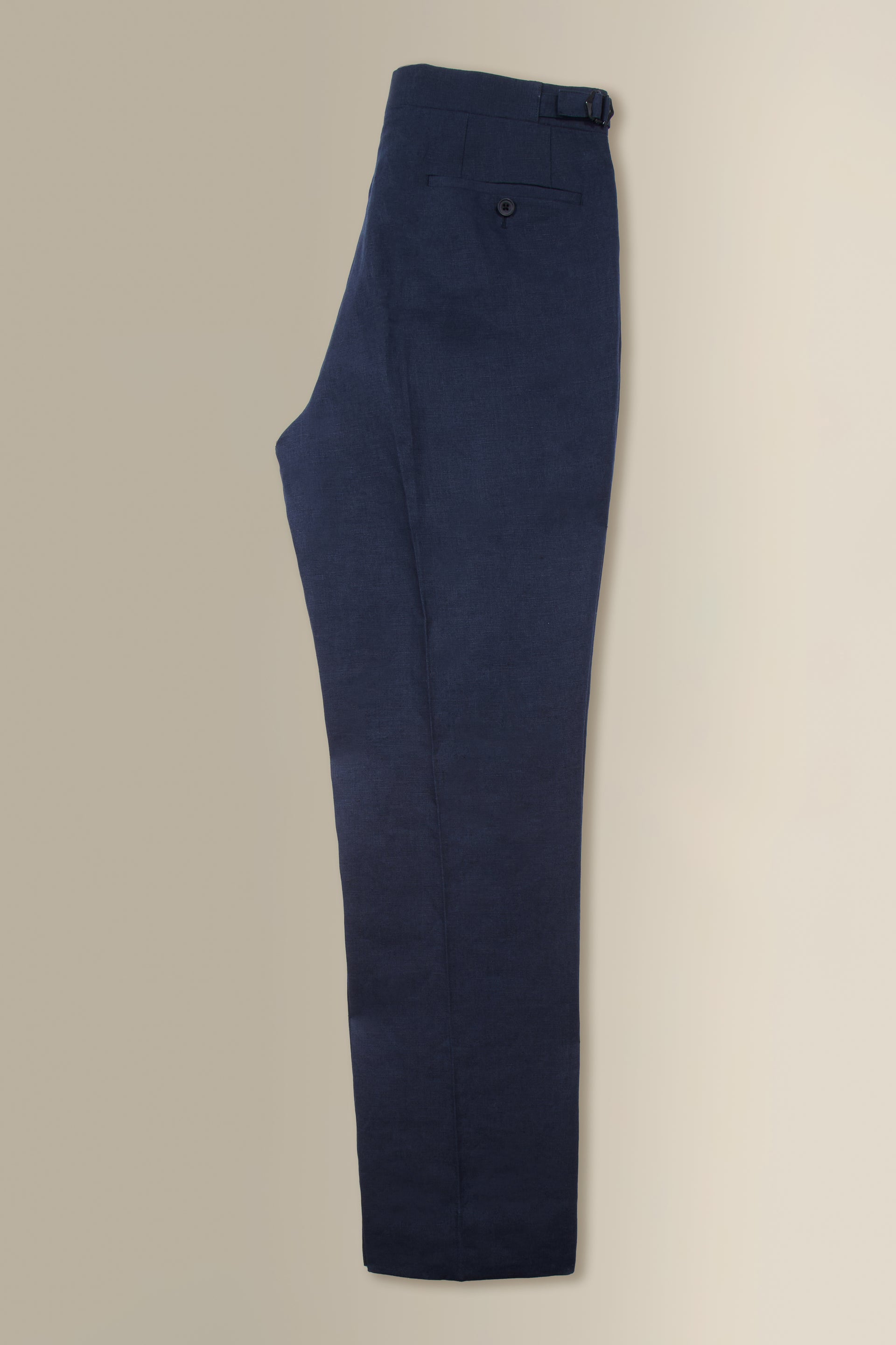 Navy Single Pleat Linen Trousers