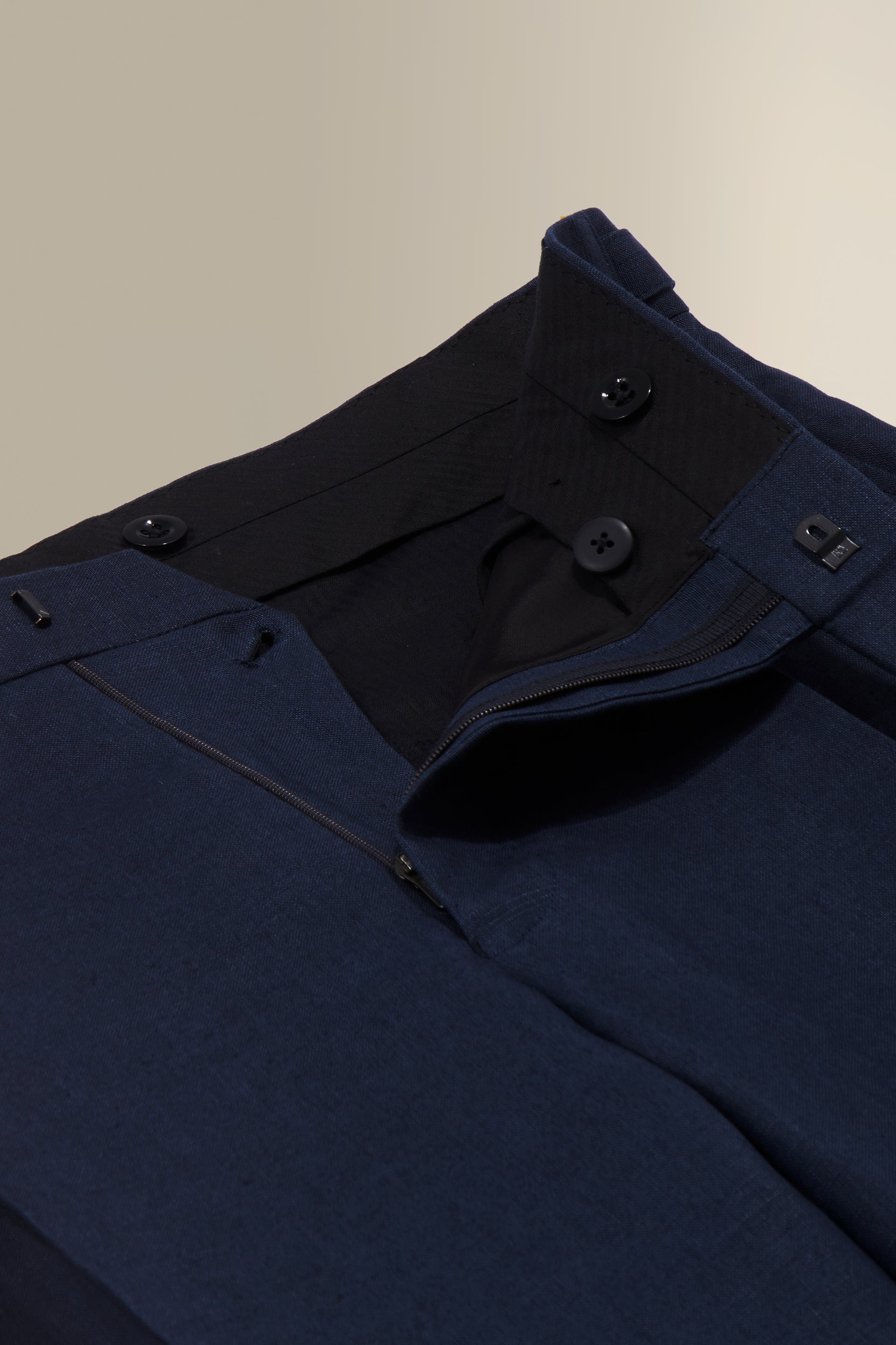Navy Single Pleat Linen Trousers