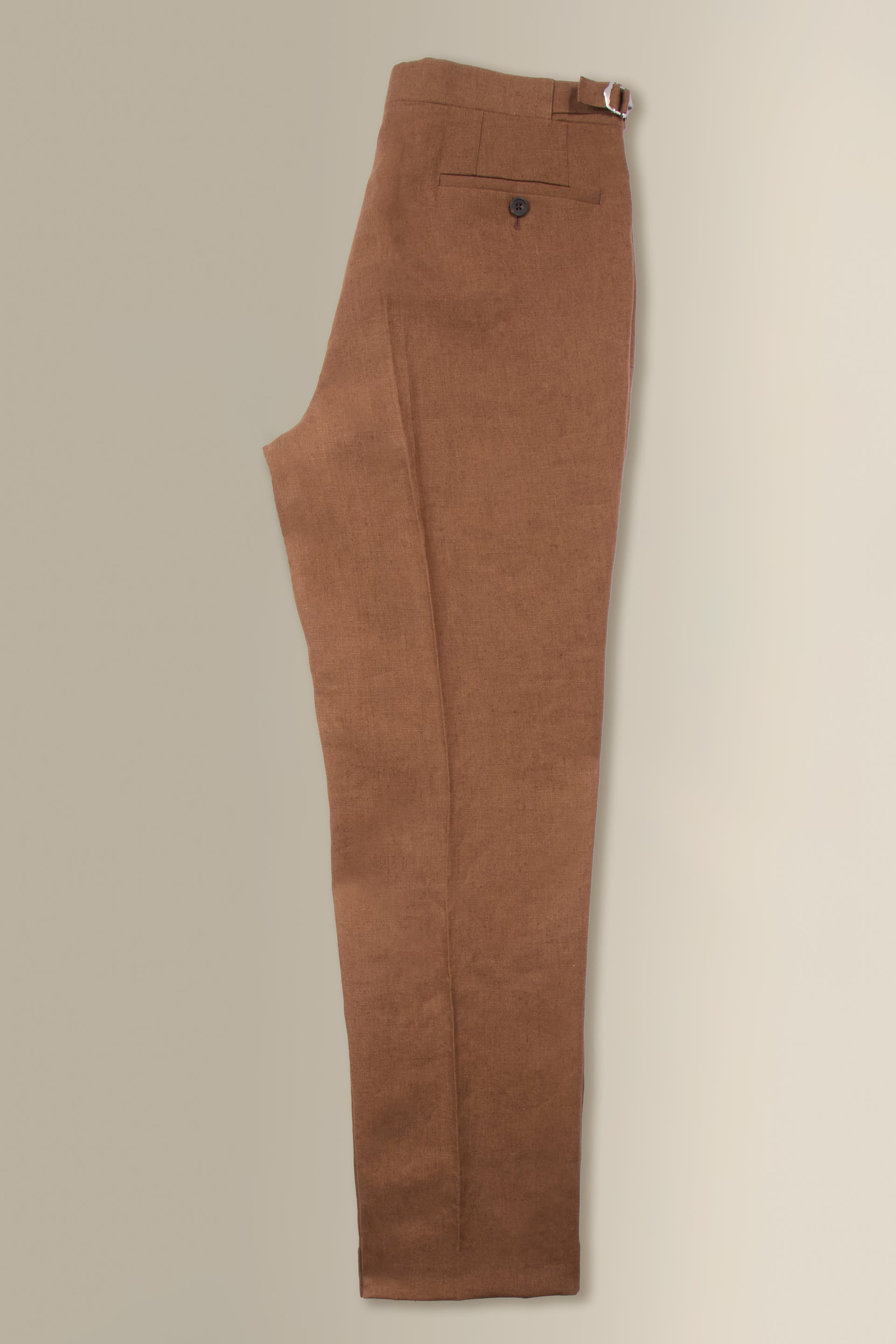 Brown Single Pleat Linen Trousers