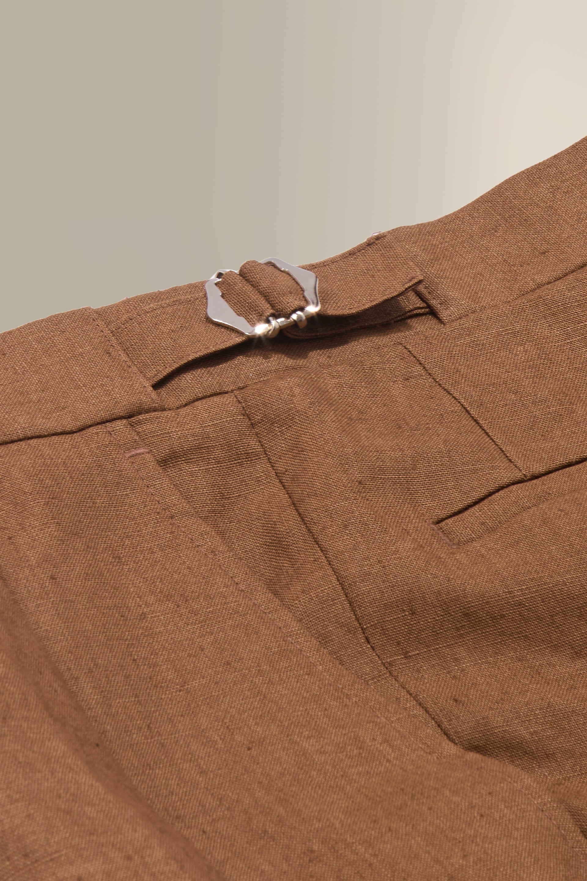 Brown Single Pleat Linen Trousers