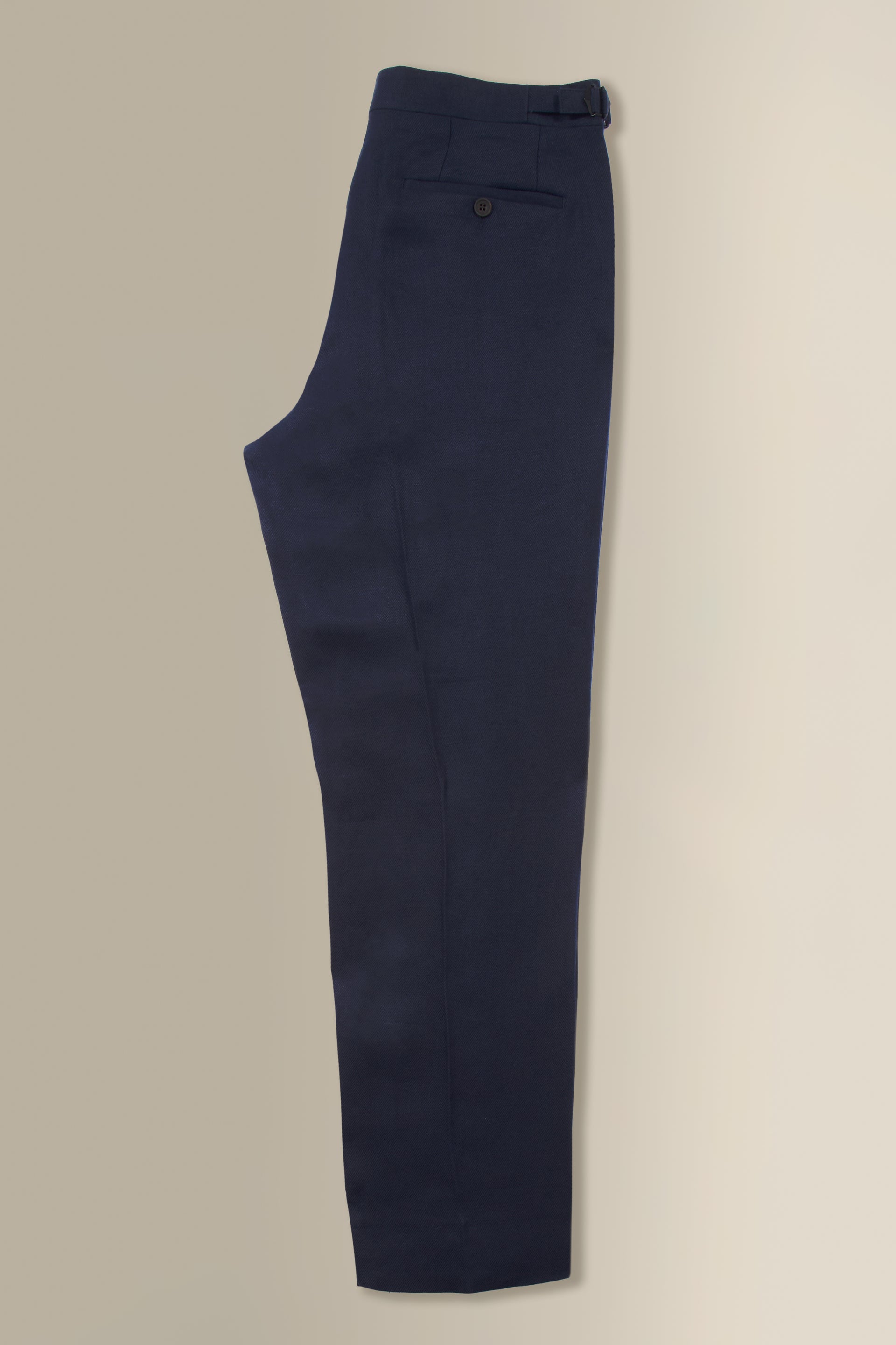 Navy Single Pleat Linen Twill Trousers