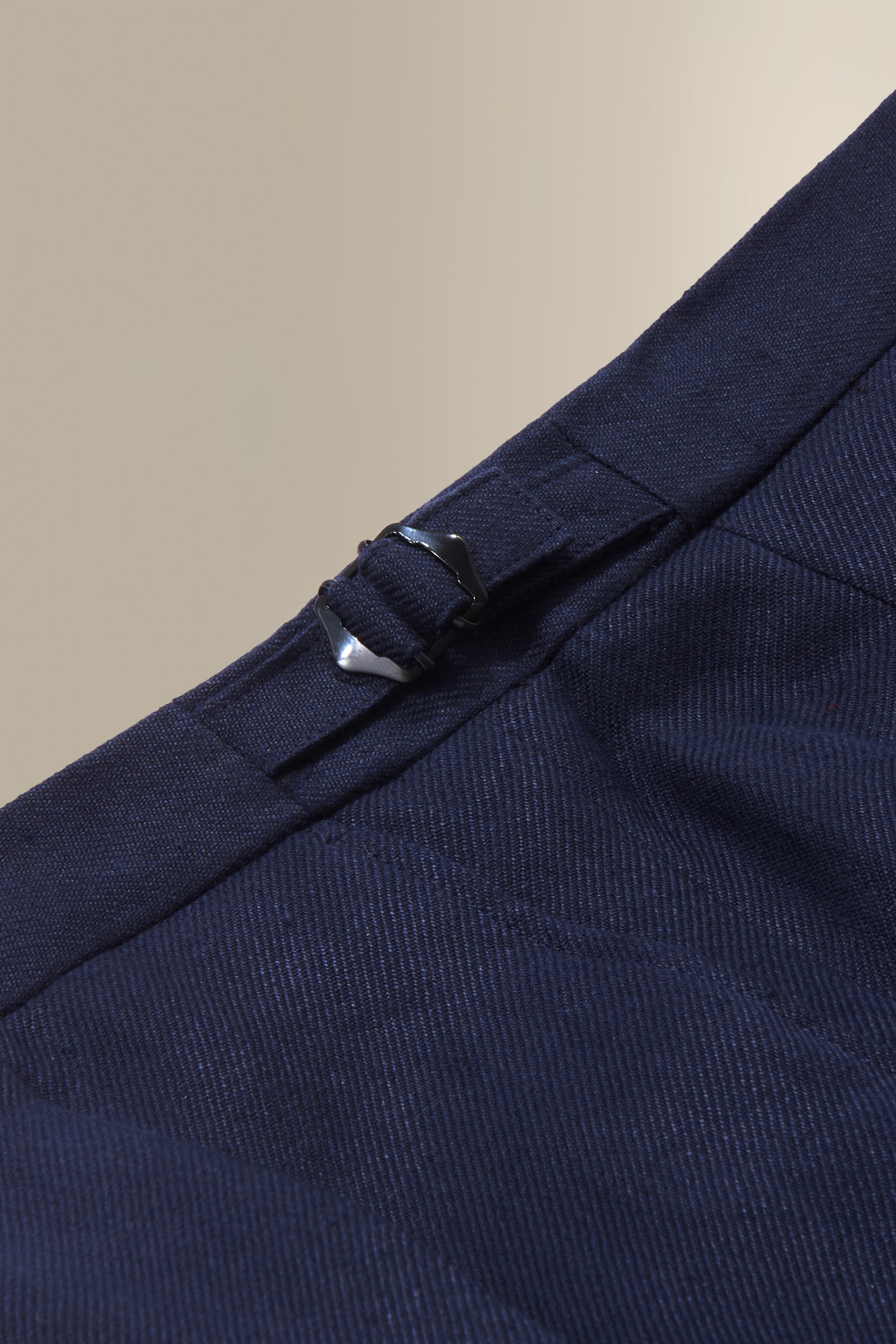 Navy Single Pleat Linen Twill Trousers