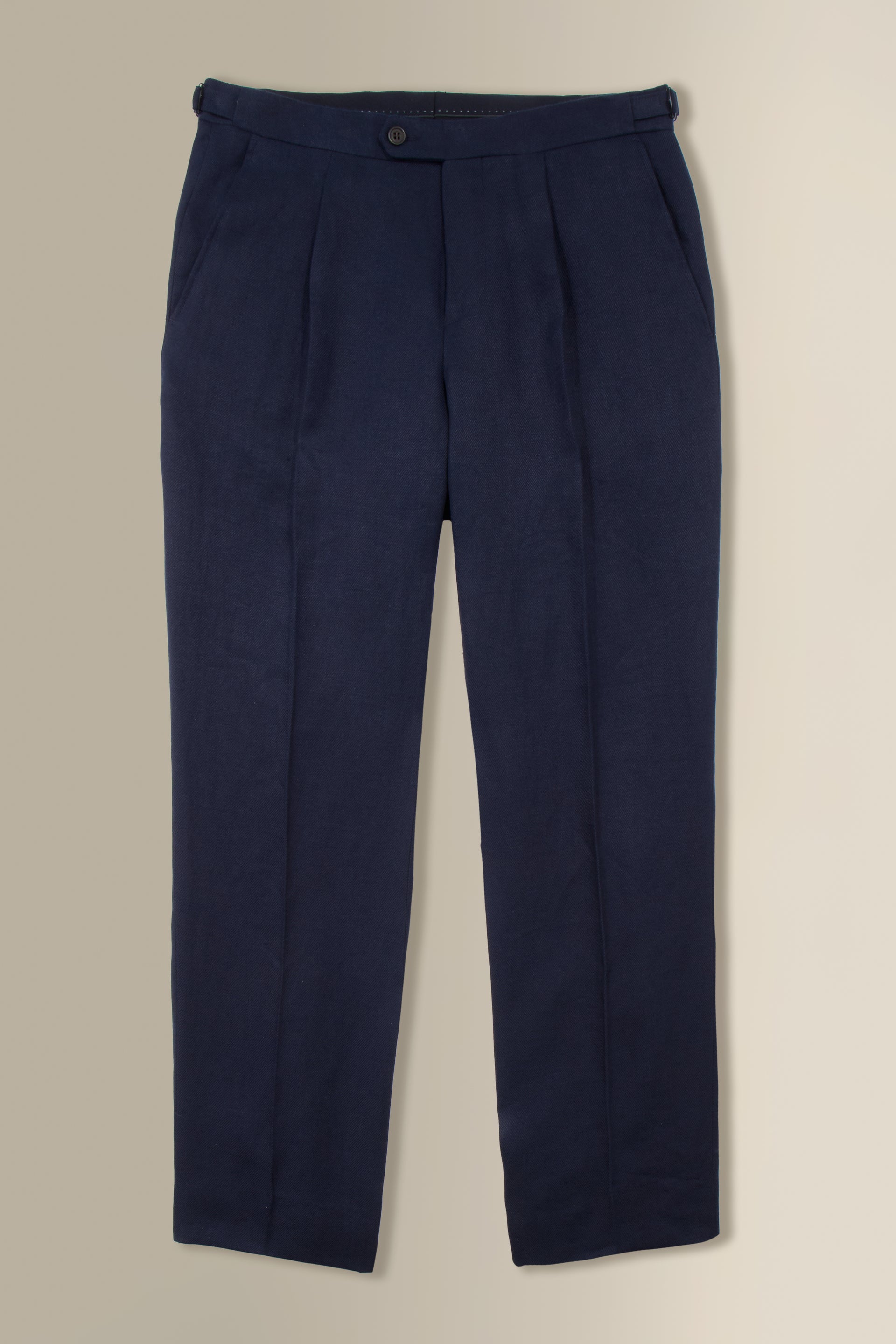 Navy Single Pleat Linen Twill Trousers