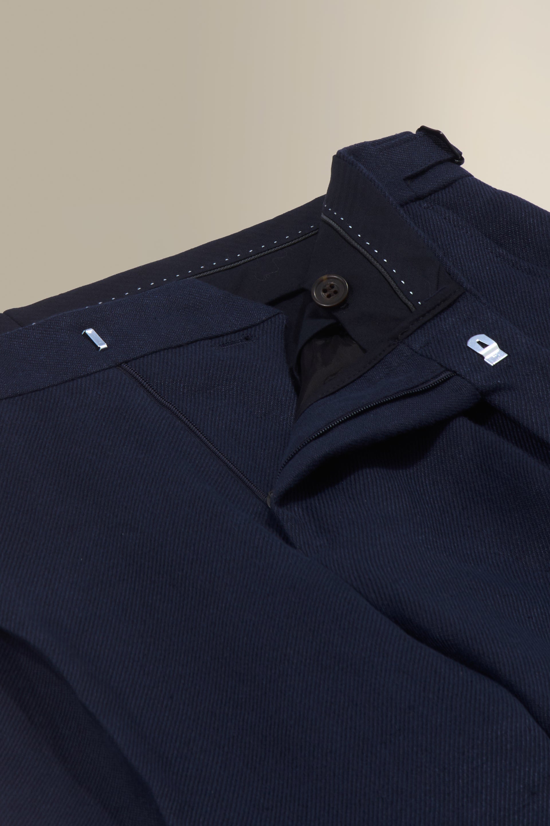 Navy Single Pleat Linen Twill Trousers