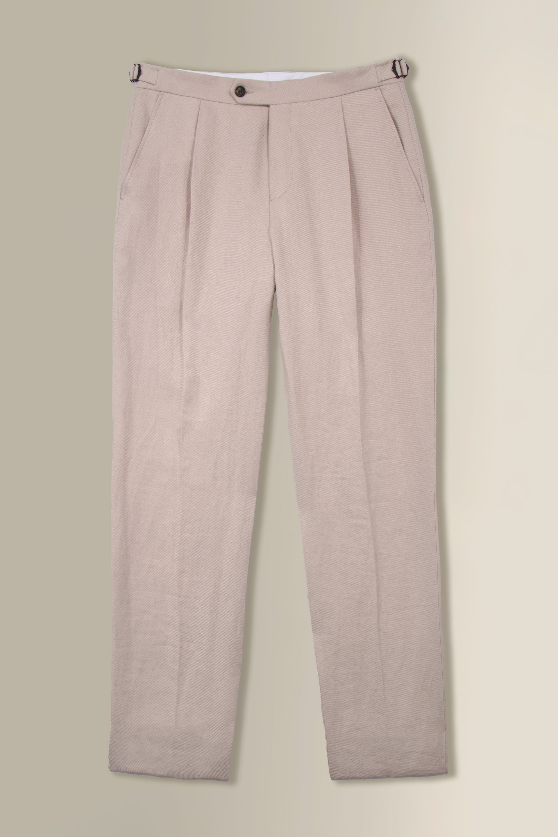 Cream Single Pleat Linen Twill Trousers
