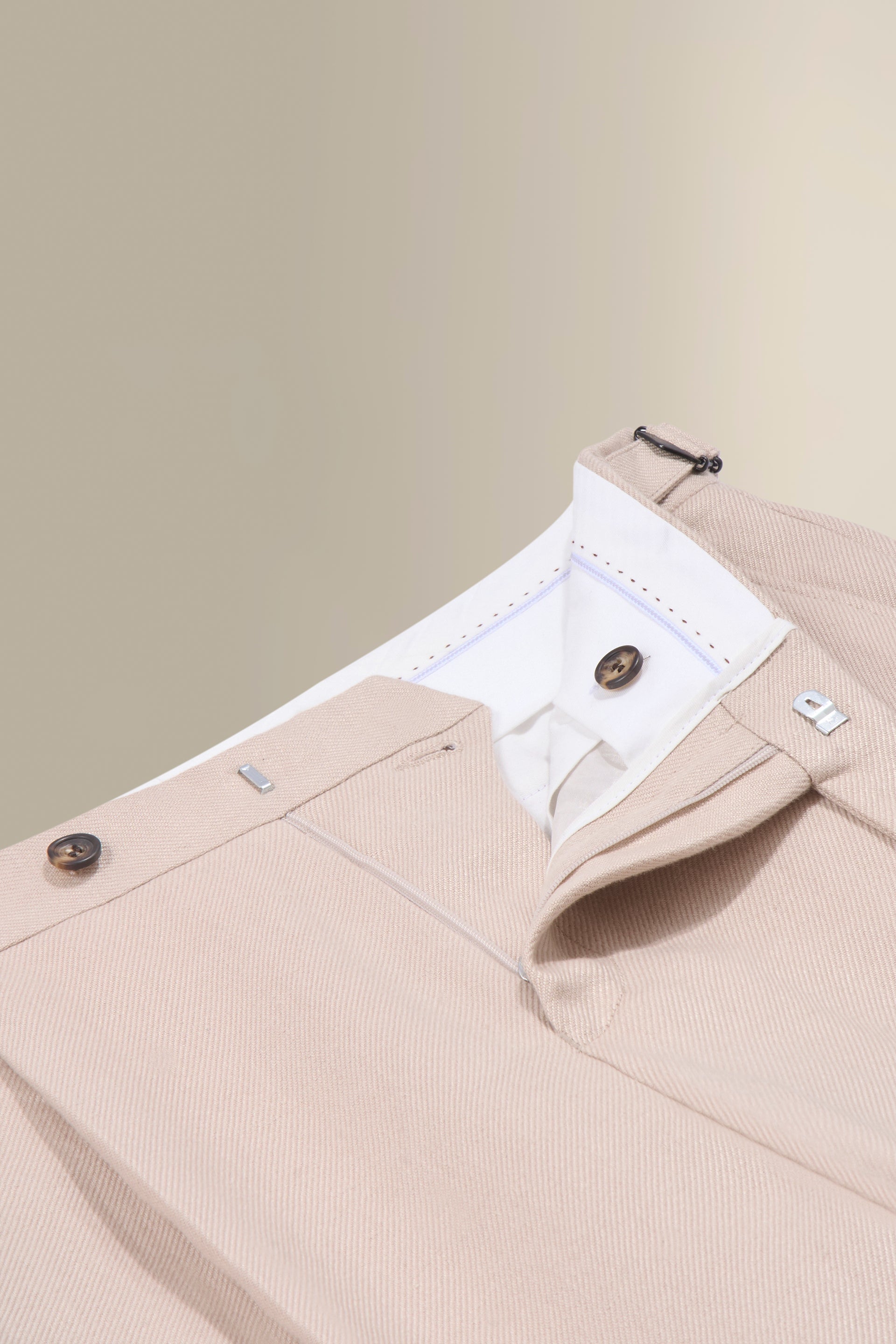Cream Single Pleat Linen Twill Trousers