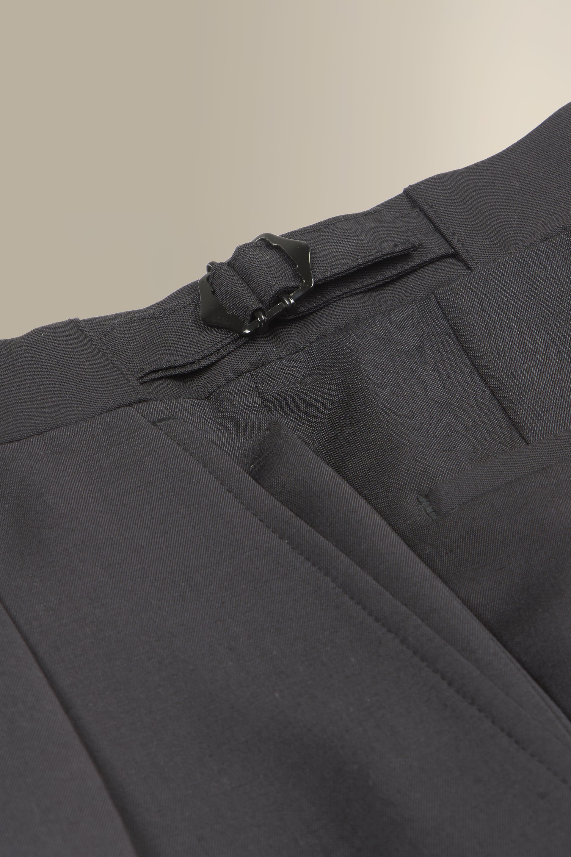 Black Single Pleat Silk & Mohair Trousers