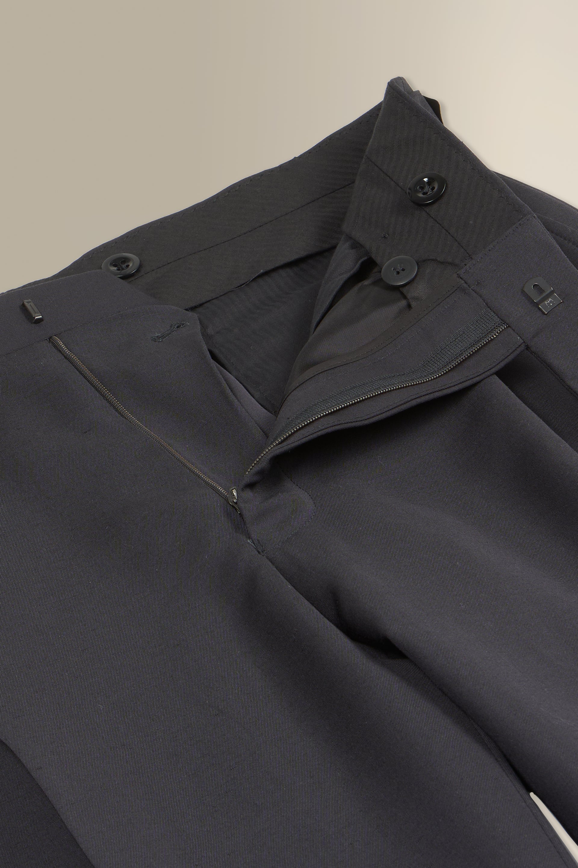 Black Single Pleat Silk & Mohair Trousers